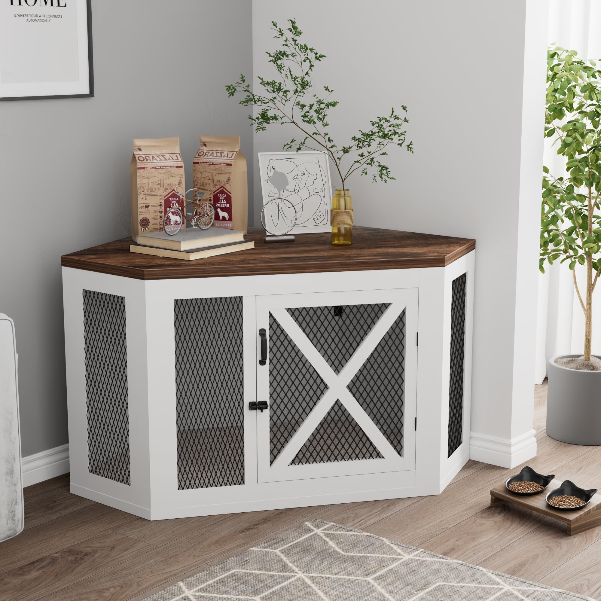 Xilingol Wooden Dog Crate Furniture, Decorative End Table with Mesh, 26.3" x 44.5" x 23.4" for Small to Large Dogs, Indoor Use