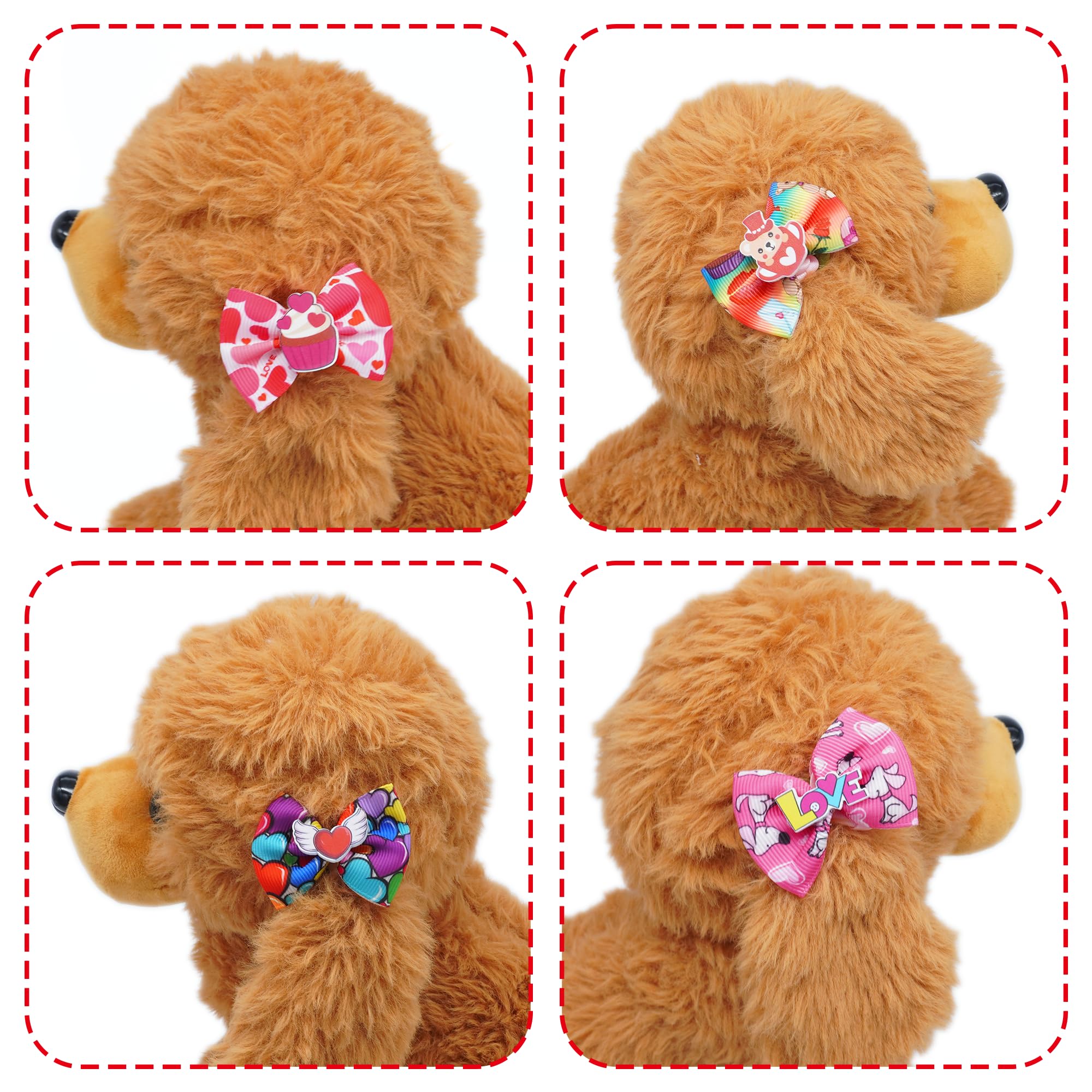 Jpgdn 50Pcs/25Pairs Valentine Dog Hair Bows With Rubber Bands Bowknot Top Knot Elastic Pink Red For Dog Doggy Puppy Poodle Groom