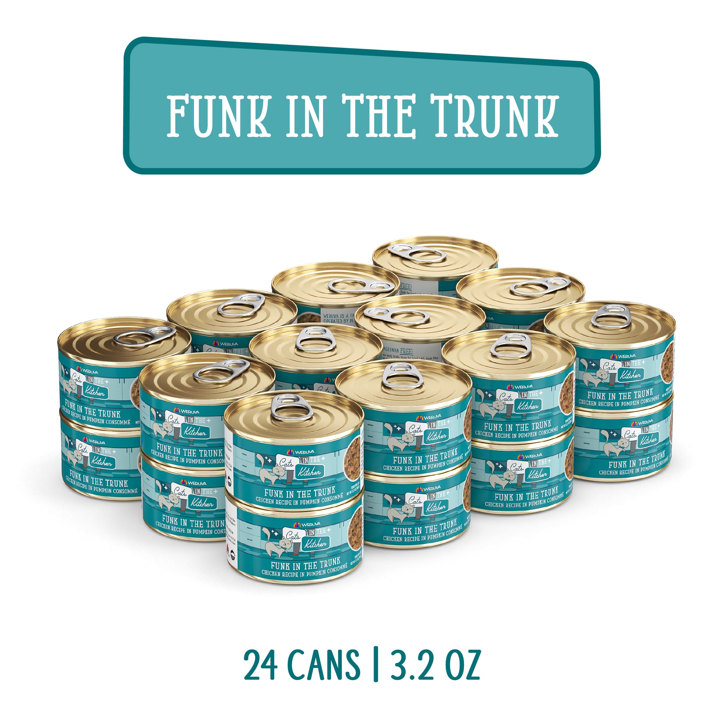Weruva Cats in The Kitchen, Funk in The Trunk with Chicken in Pumpkin Consomme Cat Food, 3.2oz Can (Pack of 24)
