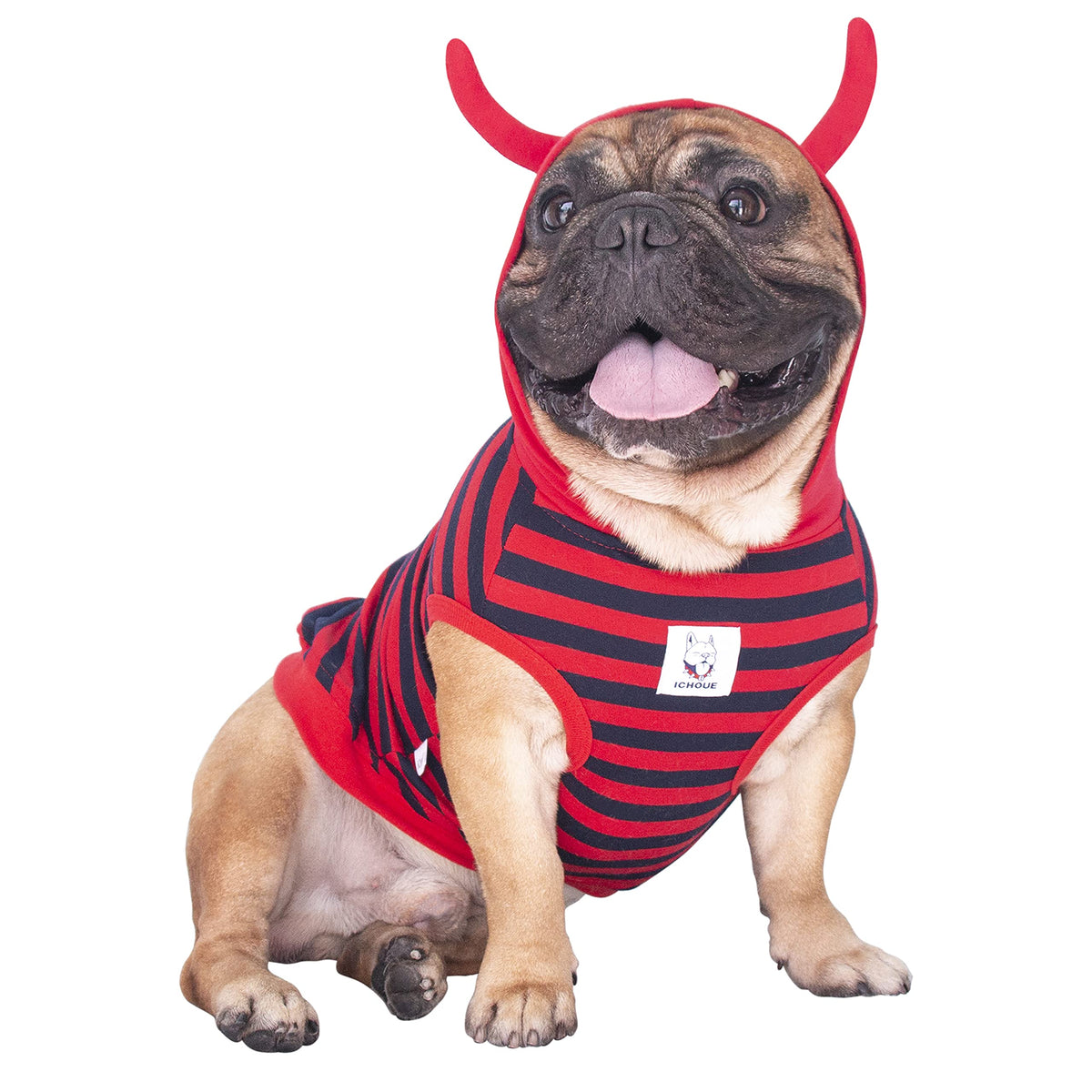 Ichoue Little Devil Fire Ant French Bulldog Costumes Hoodies Clothes Outfits Funny Cosplay Winter Coats Sweaters Pullovers For Medium Dogs Frenchie Pug English Boston Puppy - Red, Small