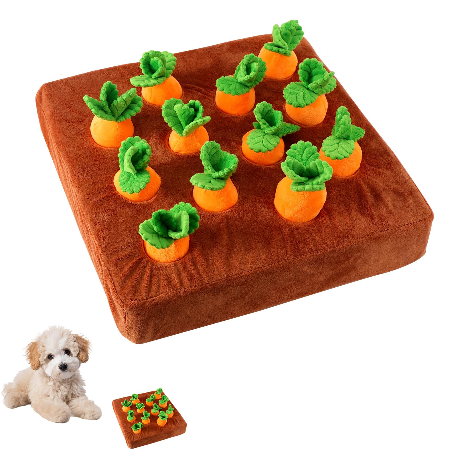 Penitue Carrot Dog Toy, Puppy Puzzle Including Snuffle Mat and Removable Soft Carrots Toy Stimulating Fun Cute Interactive Game 