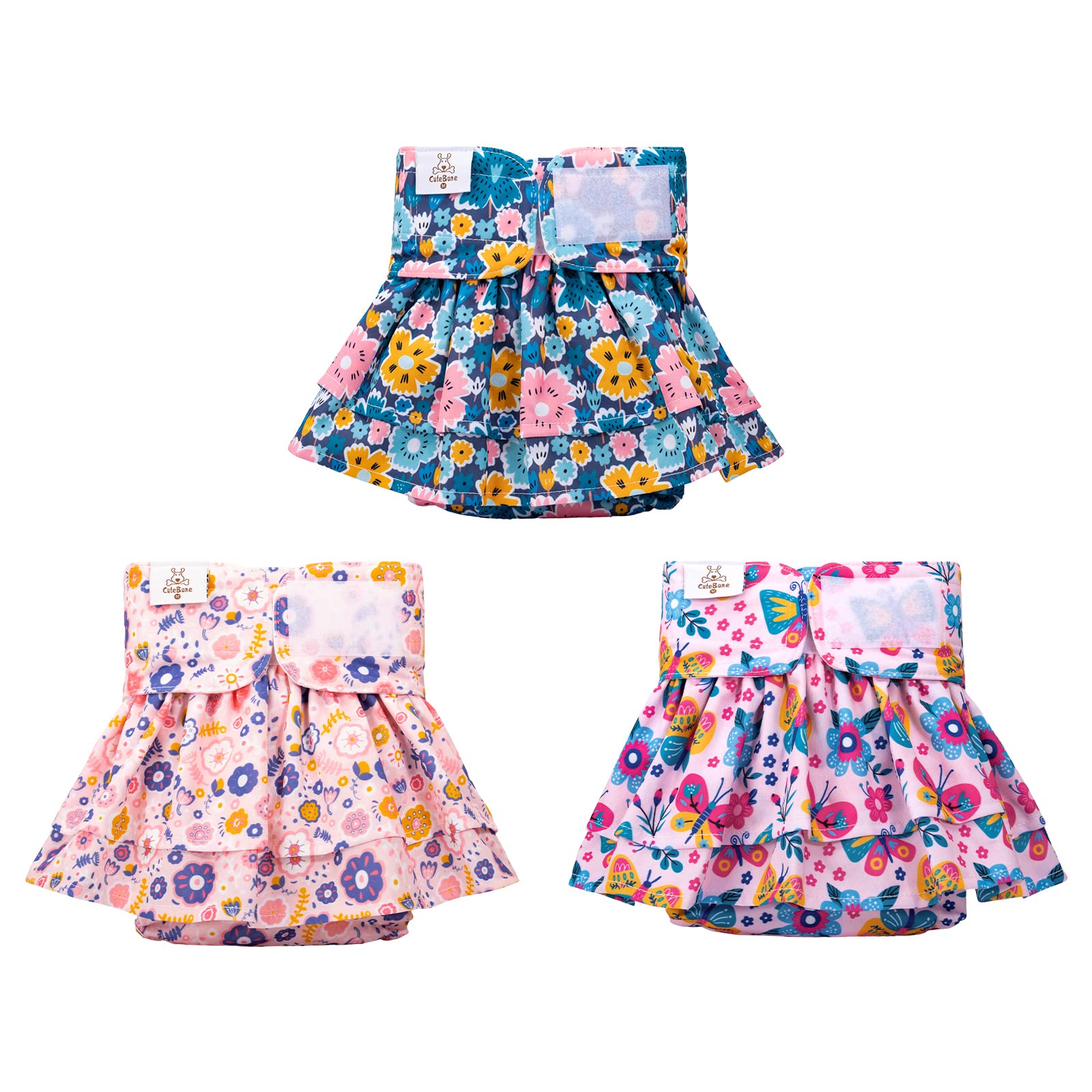 Cutebone Female Dog Diapers With Skirts 3 Pack Reusable Puppy Dresses Pants For Heat Cycle Period Qbd11S