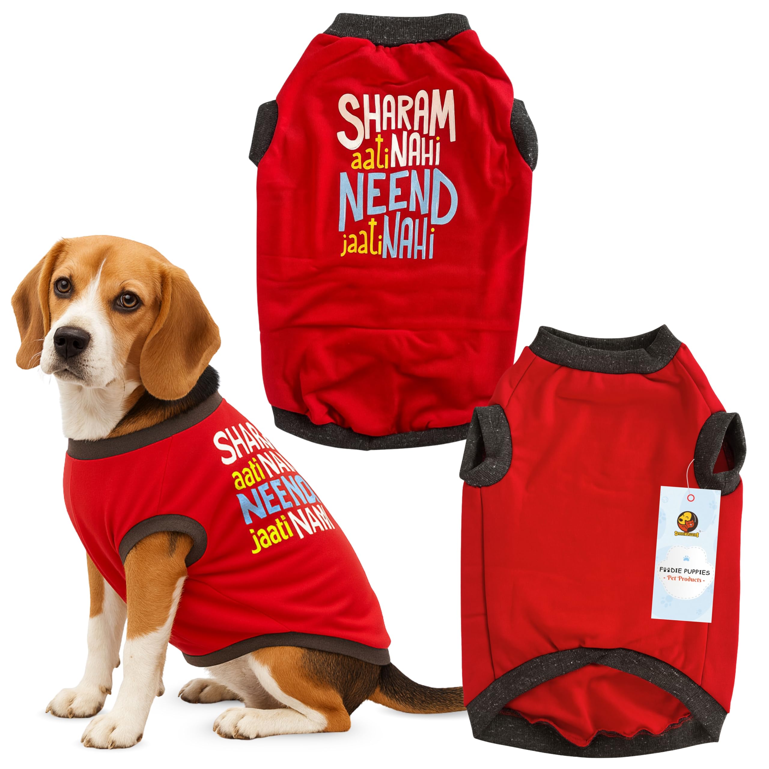 Foodie Puppies Dog Warm Sweater Jacket - (Red, Printed T-Shirt, 24 Inch) For Medium To Large Dogs | Soft, Lightweight Pet Appare