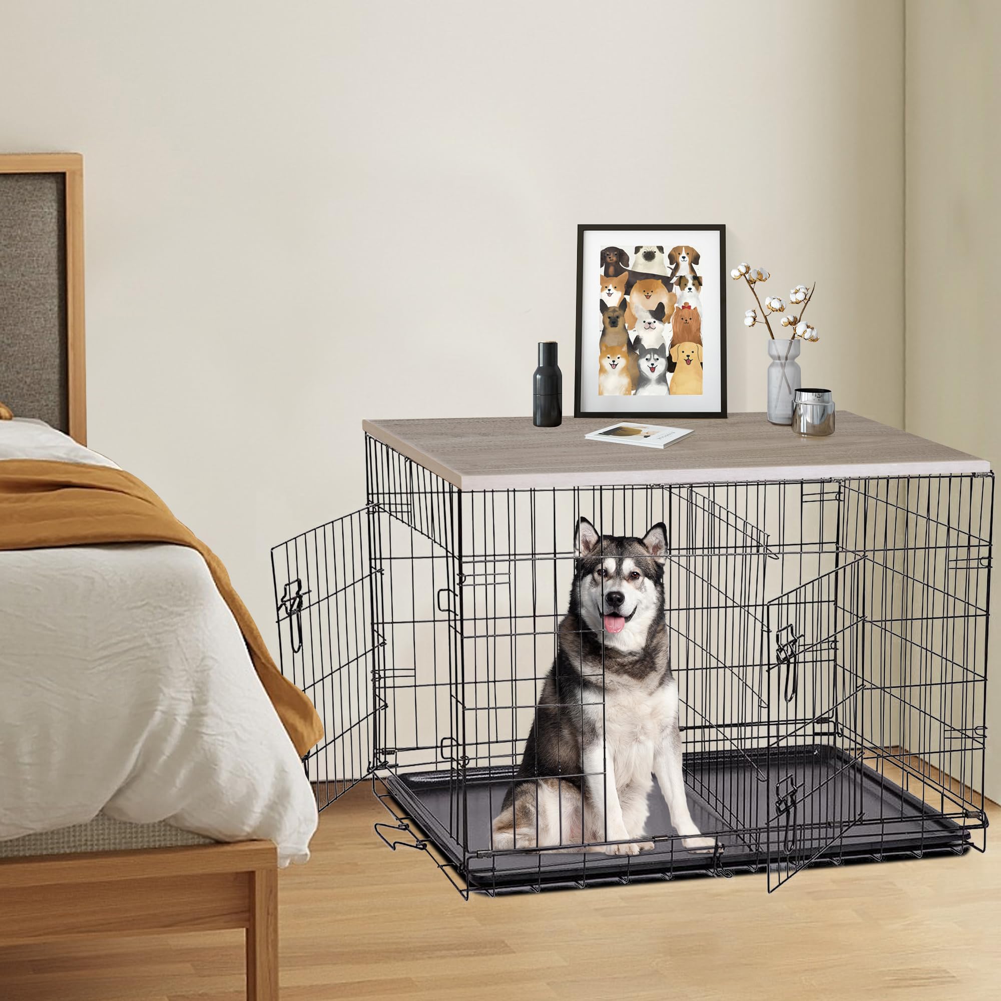 Deblue Dog Crate Table Topper, Dog Kennel Table Topper for 36 Inches Cage, Rustic Style Decorative Dog Crate Table Topper for 36