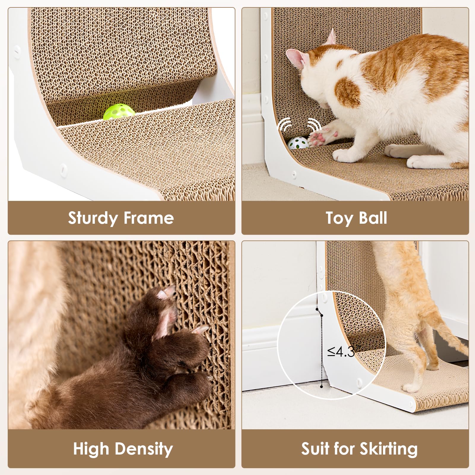 EHEYCIGA L Shaped Cat Scratcher, 32" Cardboard, White, Extra Large with Ball Toy, Model AD04