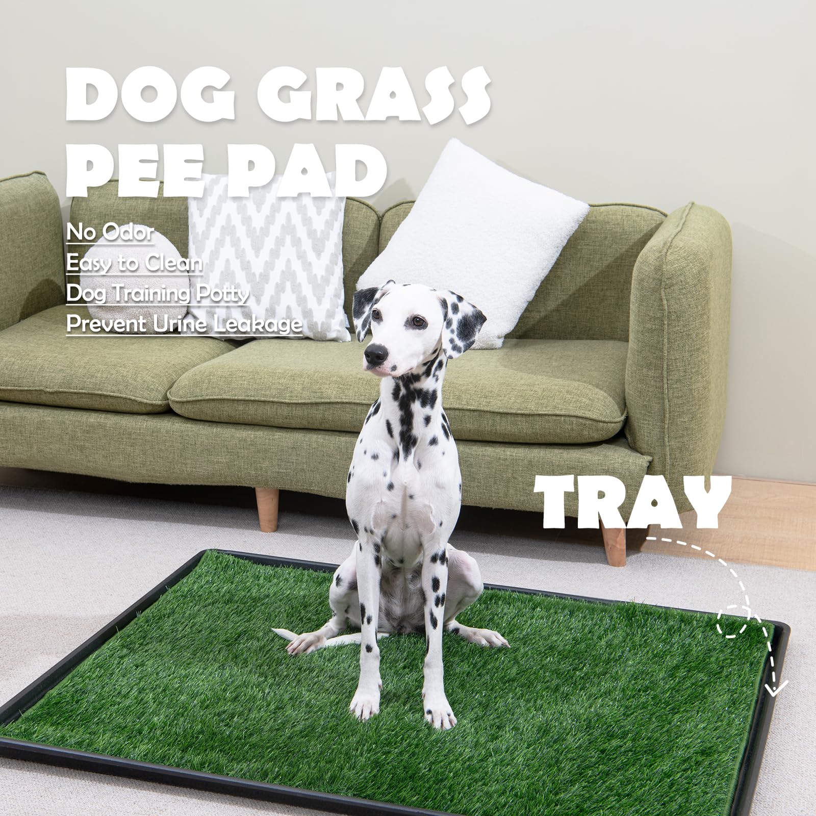 MEEXPAWS Extra Large Dog Grass Pee Pads with Tray - 45×34 in, Green, Rapid Drainage, 2 Replacement Pads for Indoor Litter Box