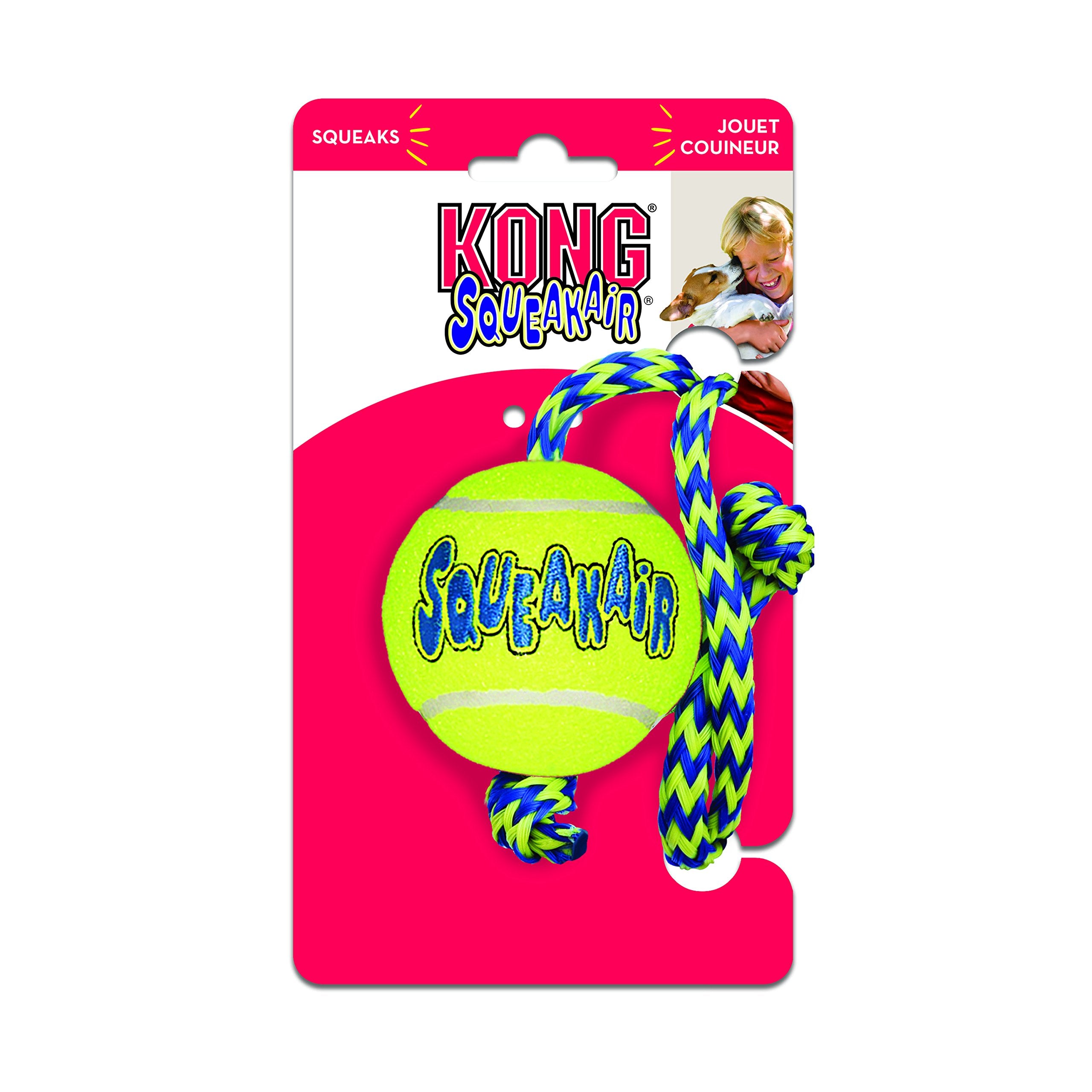 Kong Airdog Squeakair Ball With Rope Dog Toy, Medium