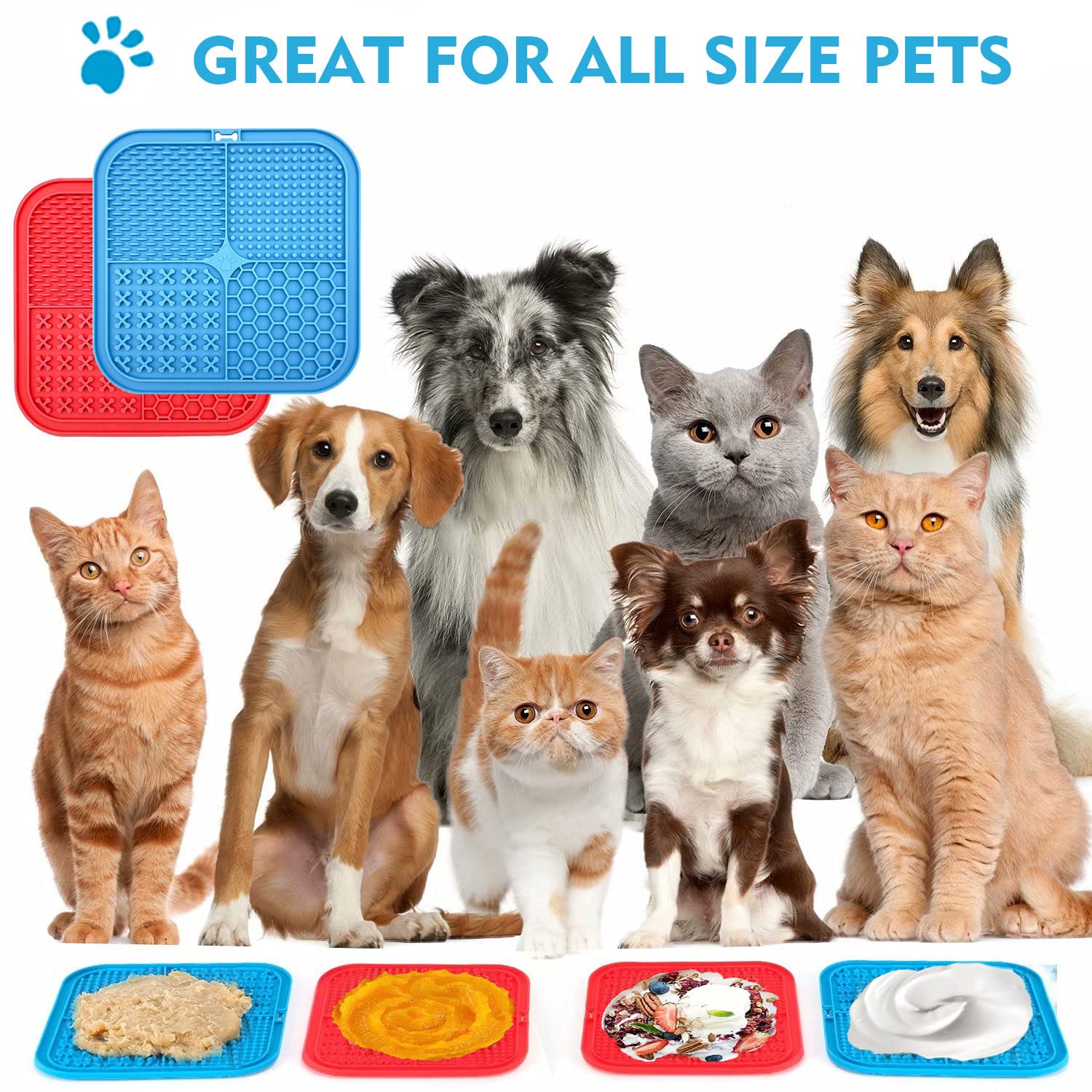 Licking Mat for Dogs & Cats 2 Pack, Diswasher Safe, Slow Feeder Lick Pat for Puppy Pets Supplies, Anxiety Relief Dog Toys Feedin