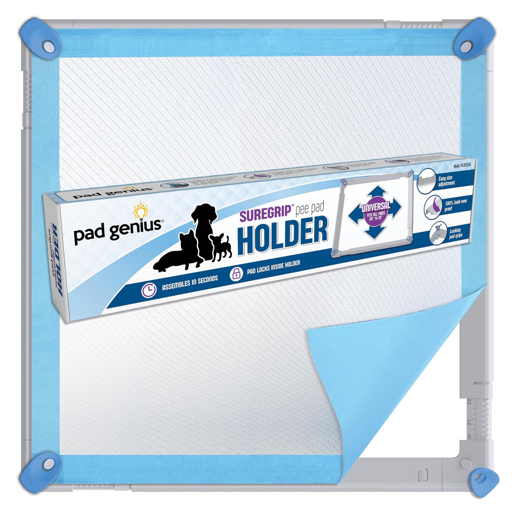 Pee Pad Holder - Fits Perfectly To All M/L/Xl Pads, 100% Of Urine Stays On Pad, Integrated Locking Pad Grips, Holder Secures To 