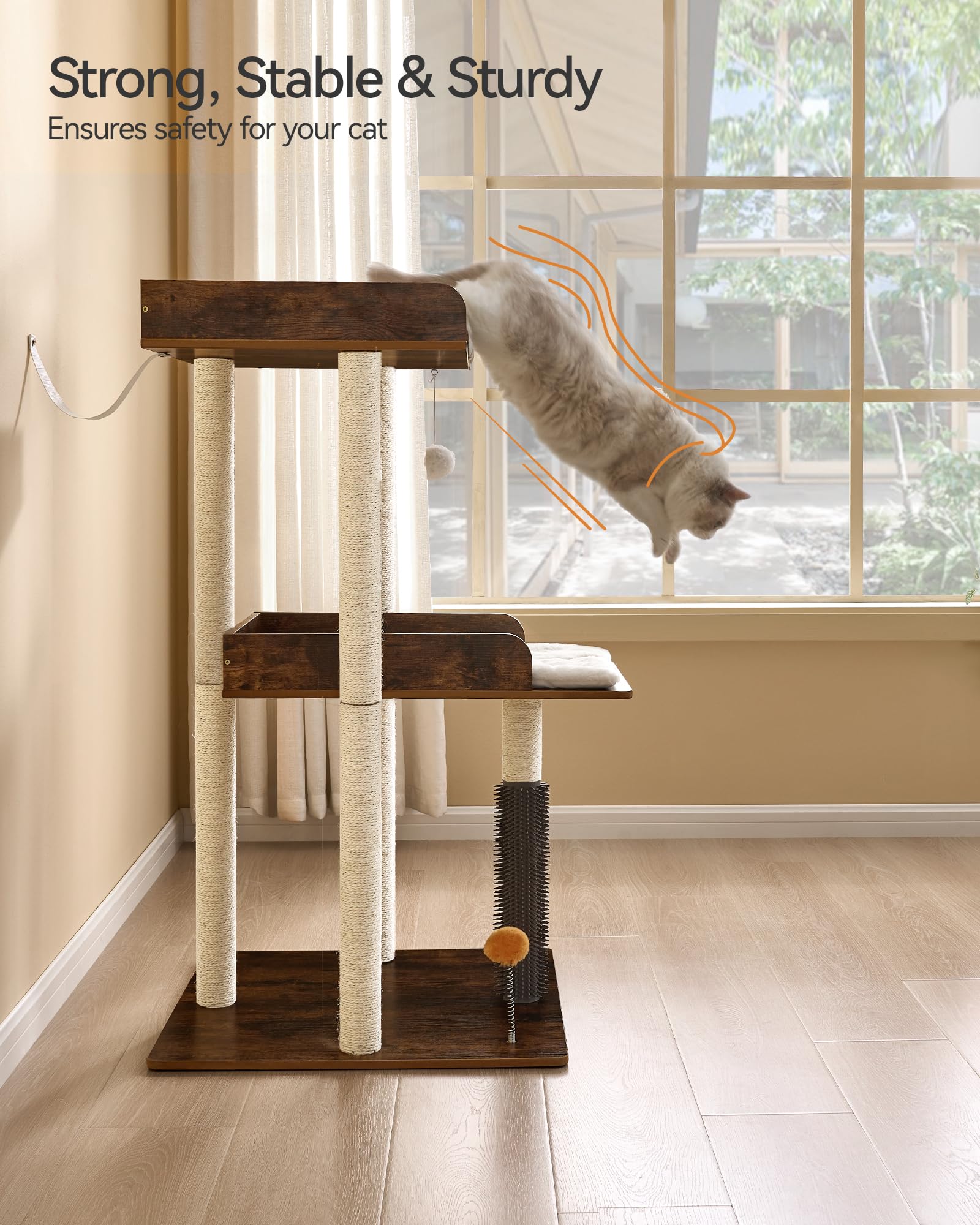 Fourfurpets 43.7'' Cat Tree, Modern Cat Tree Tower, Cat Tower For Indoor Cats Large Adult, Big Cat Tree With Scratching Post, Wo