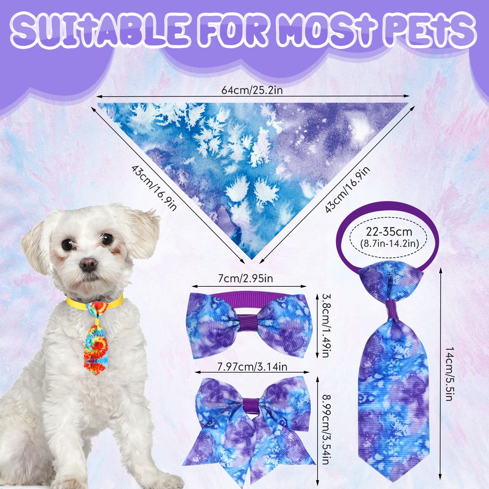 Reginary 120 Pcs Tie Dye Dog Bandanas Bulk Dog Bows Set Bow Ties Cat Scarf Colorful Washable Triangle Pet Kerchief Cute Bib For
