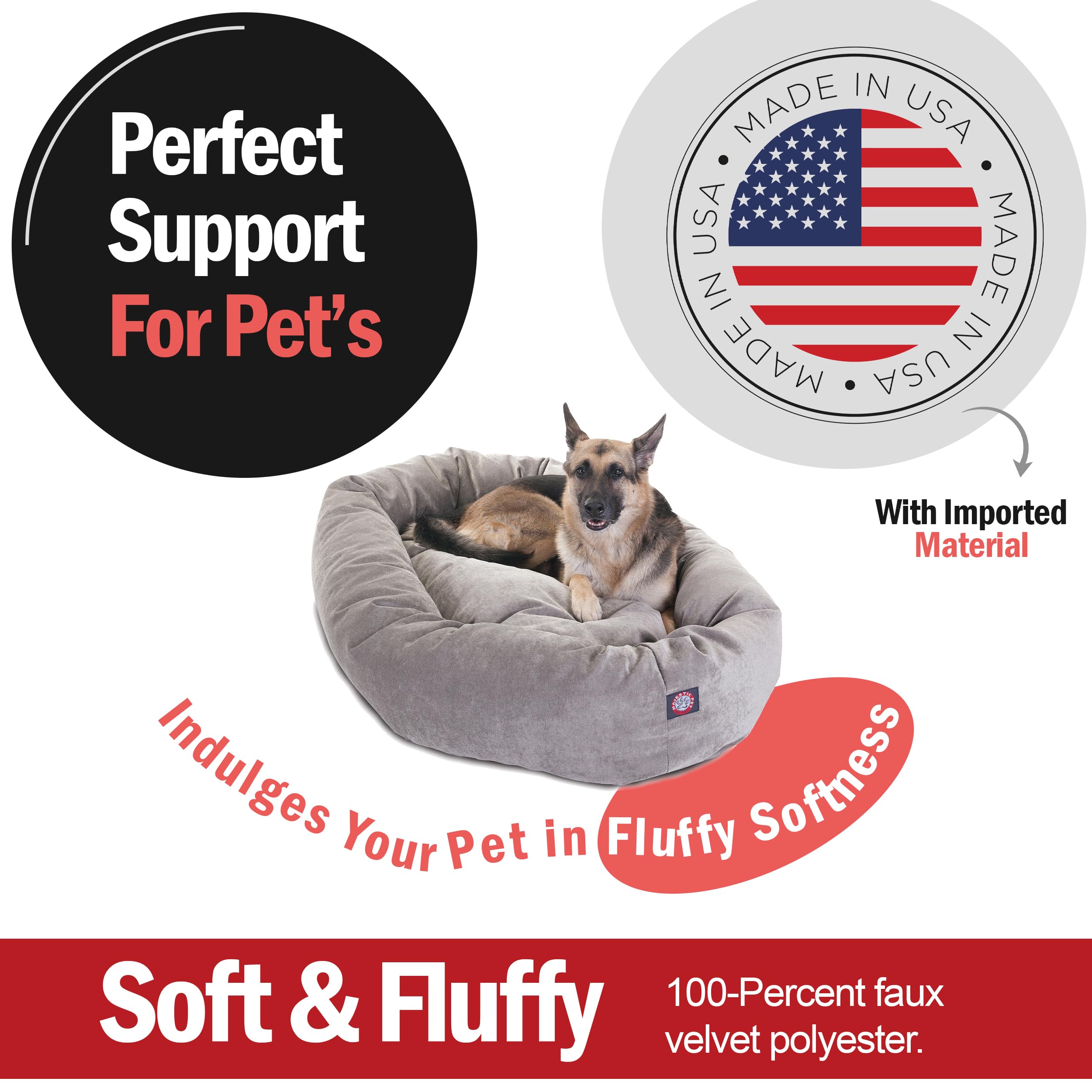 Majestic Pet 52 Inch Micro Velvet Calming Dog Bed Washable – Cozy Soft Round Dog Bed With Spine For Head Support - Fluffy Donut Dog Bed 52X35X11 (Inch) – Round Pet Bed X- Large - Vintage