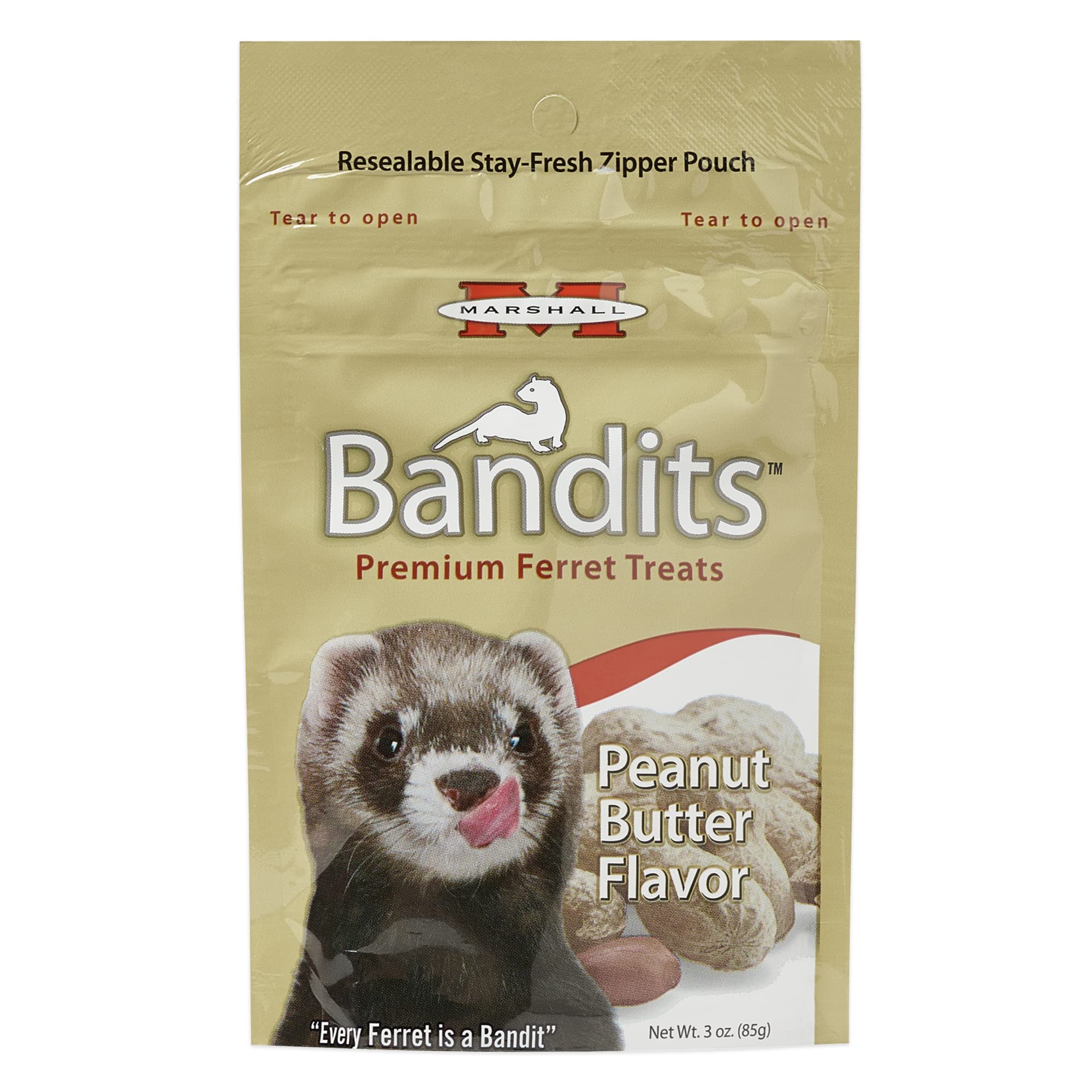 Marshall Pet Products Natural High-Protein Bandit Semi-Moist Chew Treats, with Peanut Butter Flavor, for Ferrets, 3 oz