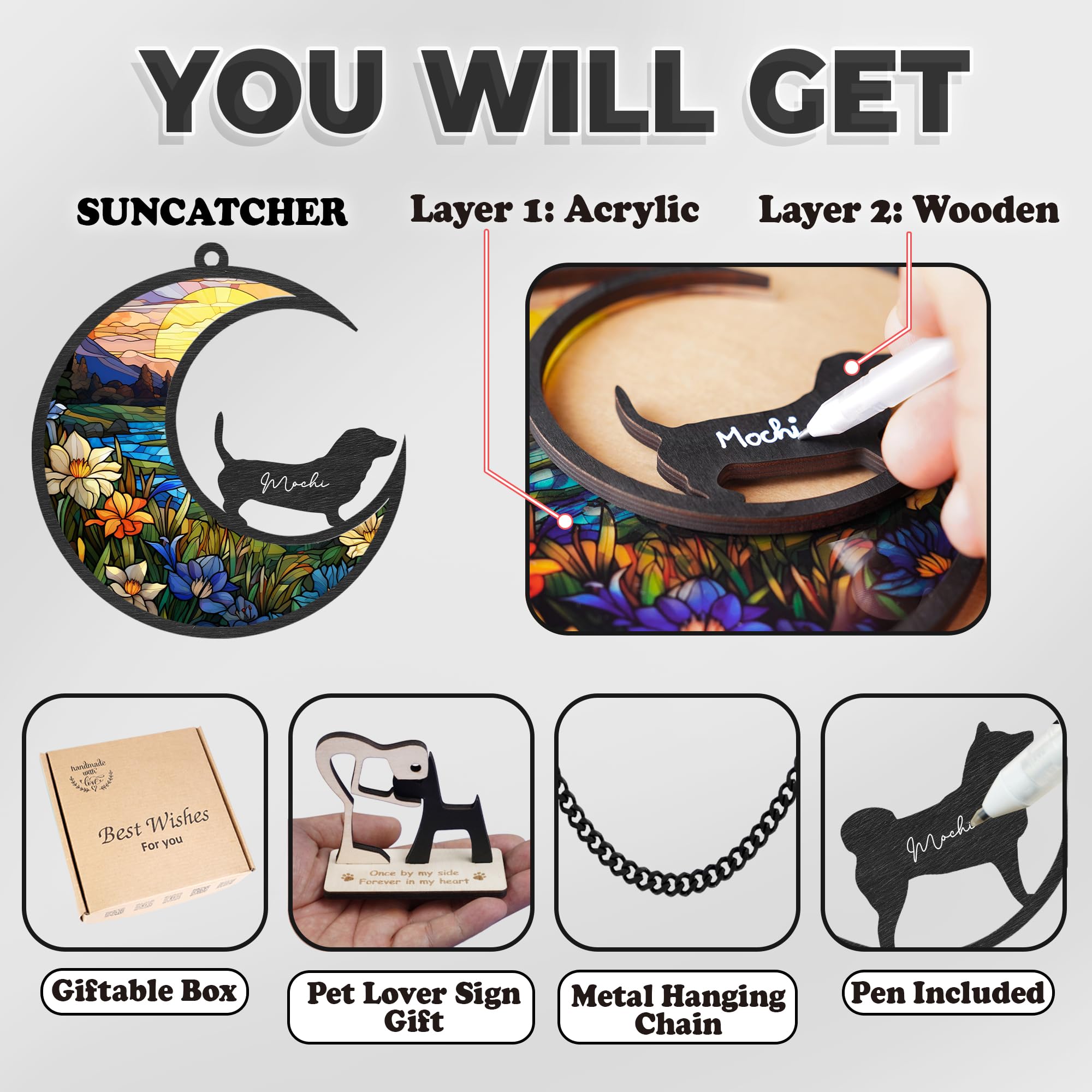 6'' Dalmatian Dog Memorial Suncatcher Personalized Name Dog Breed Pet Ornament Window Car Hanging Sympathy Gift For Loss Of Pet