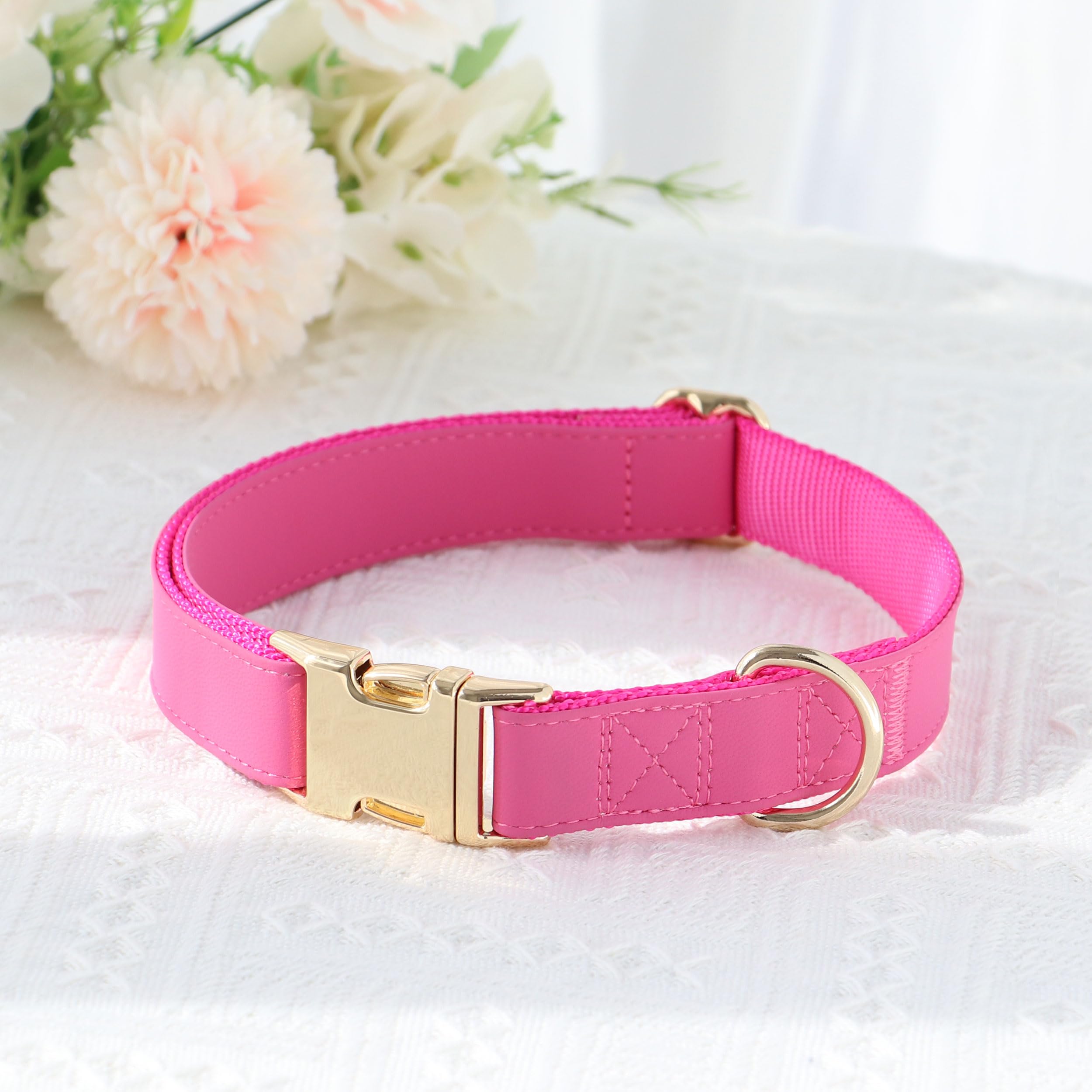 PET ARTIST Soft Leather Dog Collar, Bright & Stylish Hot Pink Dog Collar Girl, Durable & Heavy Duty Nylon Pet Collar with Quick
