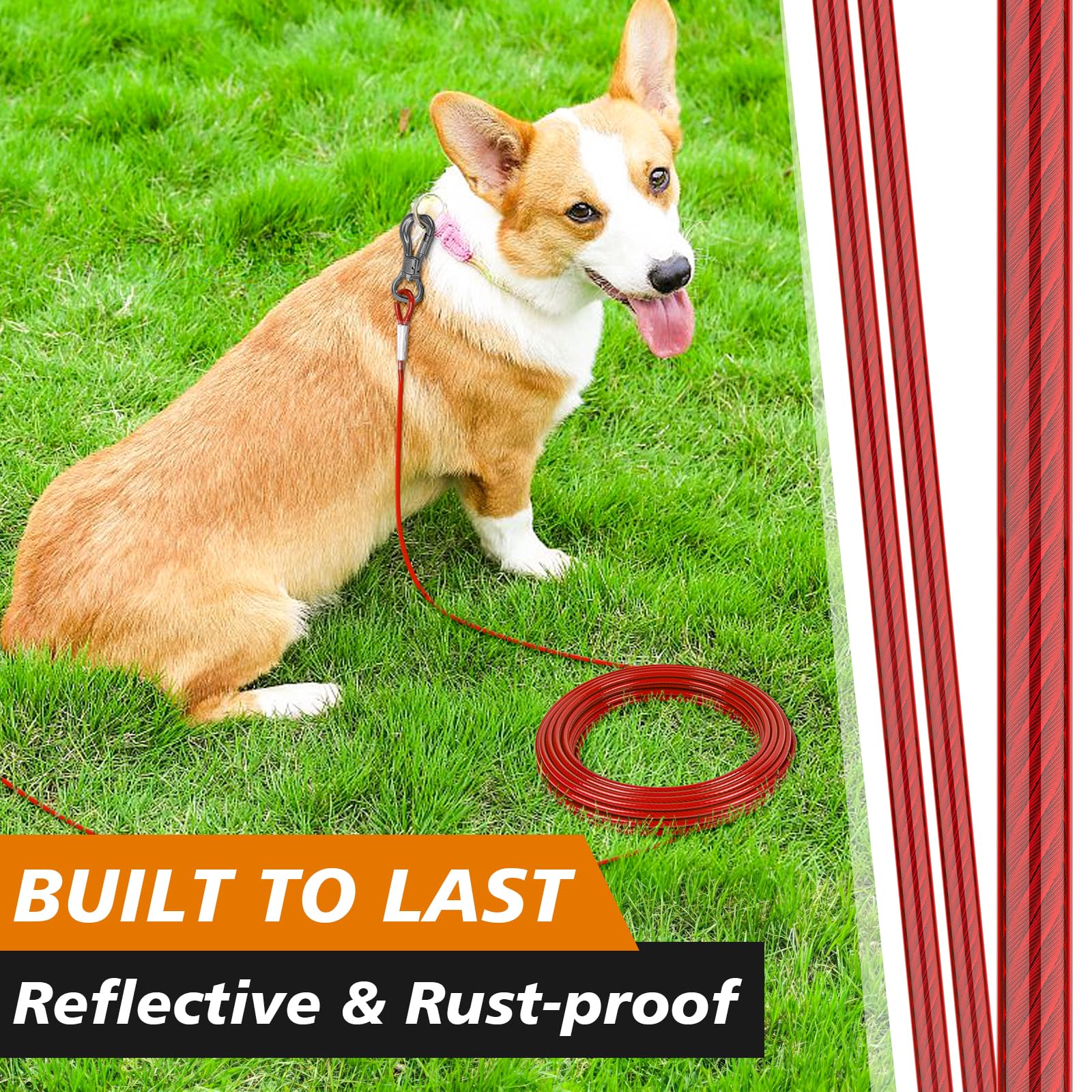 Xiaz Dog Tie Out Cable 10 Ft, Dog Leads For Yard Heavy Duty 8/10/15/20/30/50Ft, Pet Runner Tether Chain Outside For Small Medium