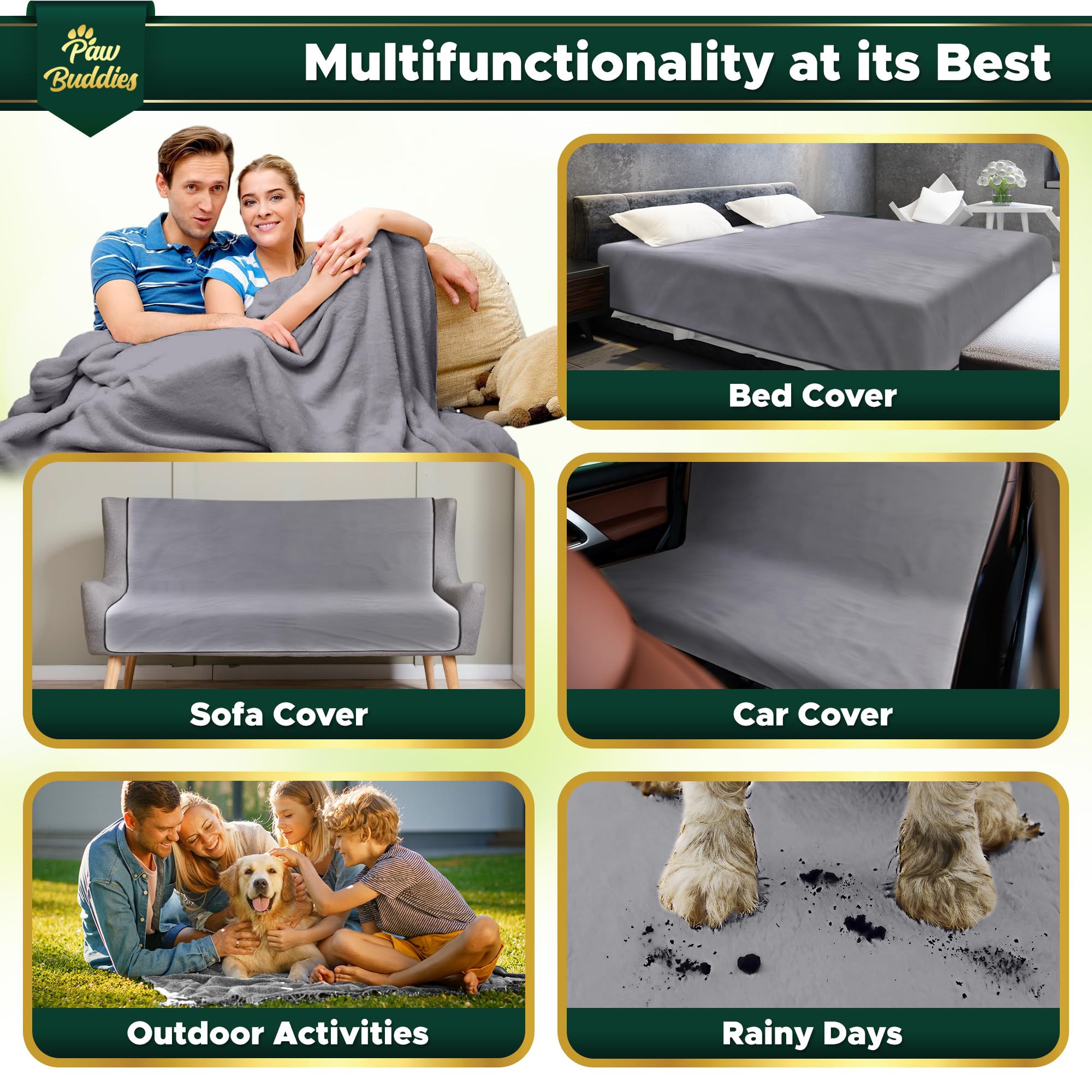 Premium Waterproof Blanket, King Size Blanket For Couples & Pets/Dogs, Soft Noiseless Mattress Furniture Protector, Reversible +