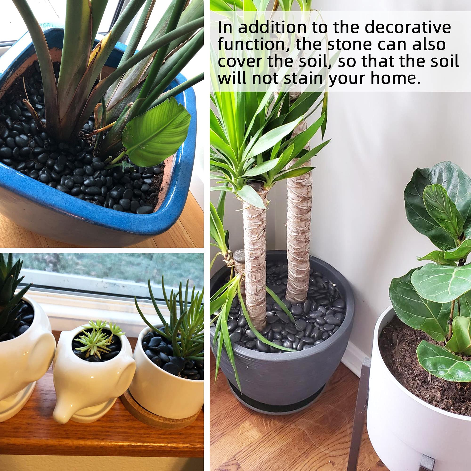 Black Pebbles for Plants 1.8lb Bulk Bag Aquarium Gravel 0.8 - 1.2  Decorative Polished Fish Tank Stone