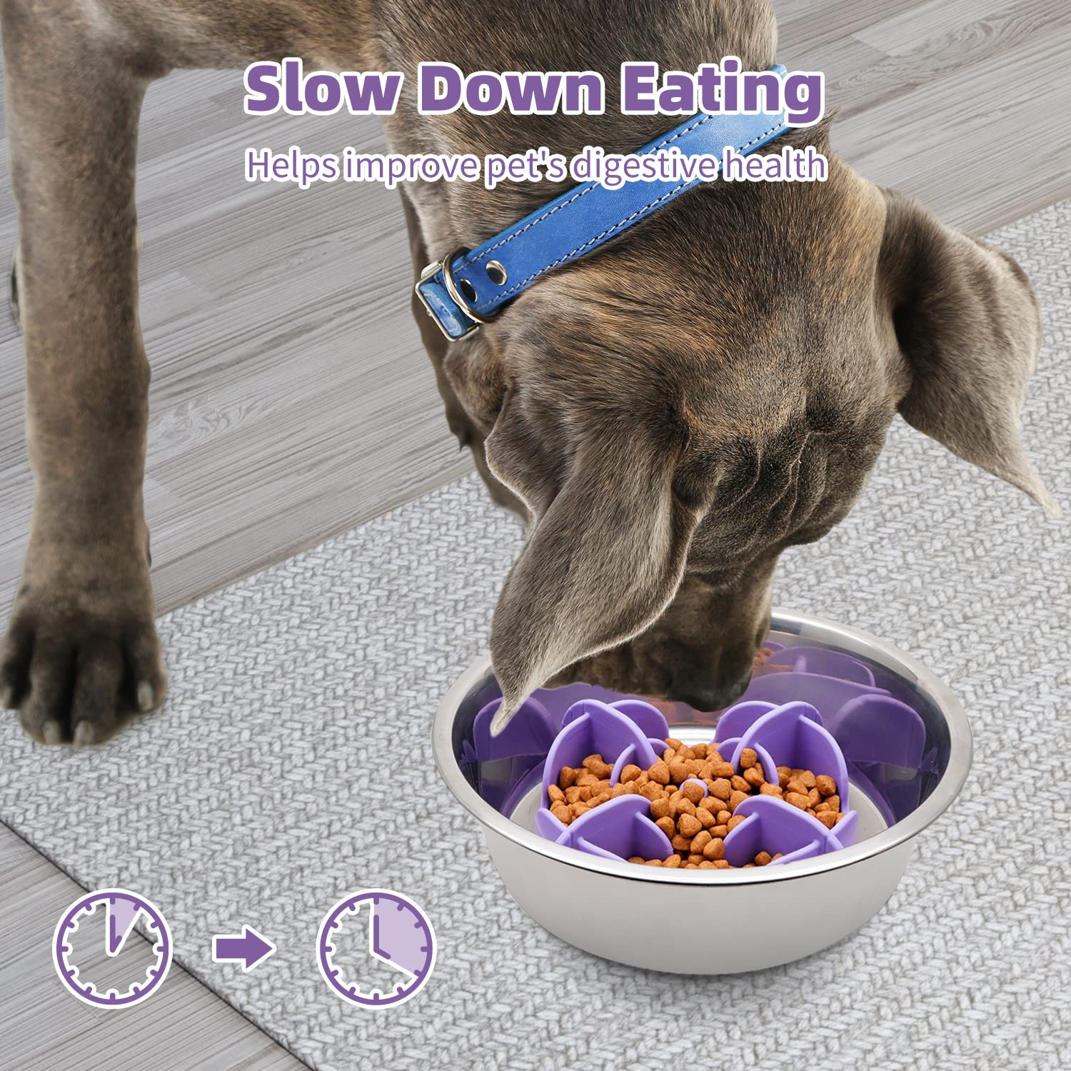 Jaoul Dog Bowl Slow Feeder, X-Large 7 Inch Cuttable Slow Feeder Bowl Insert For Small Medium Large Size Dog Bowls (Large, Purple
