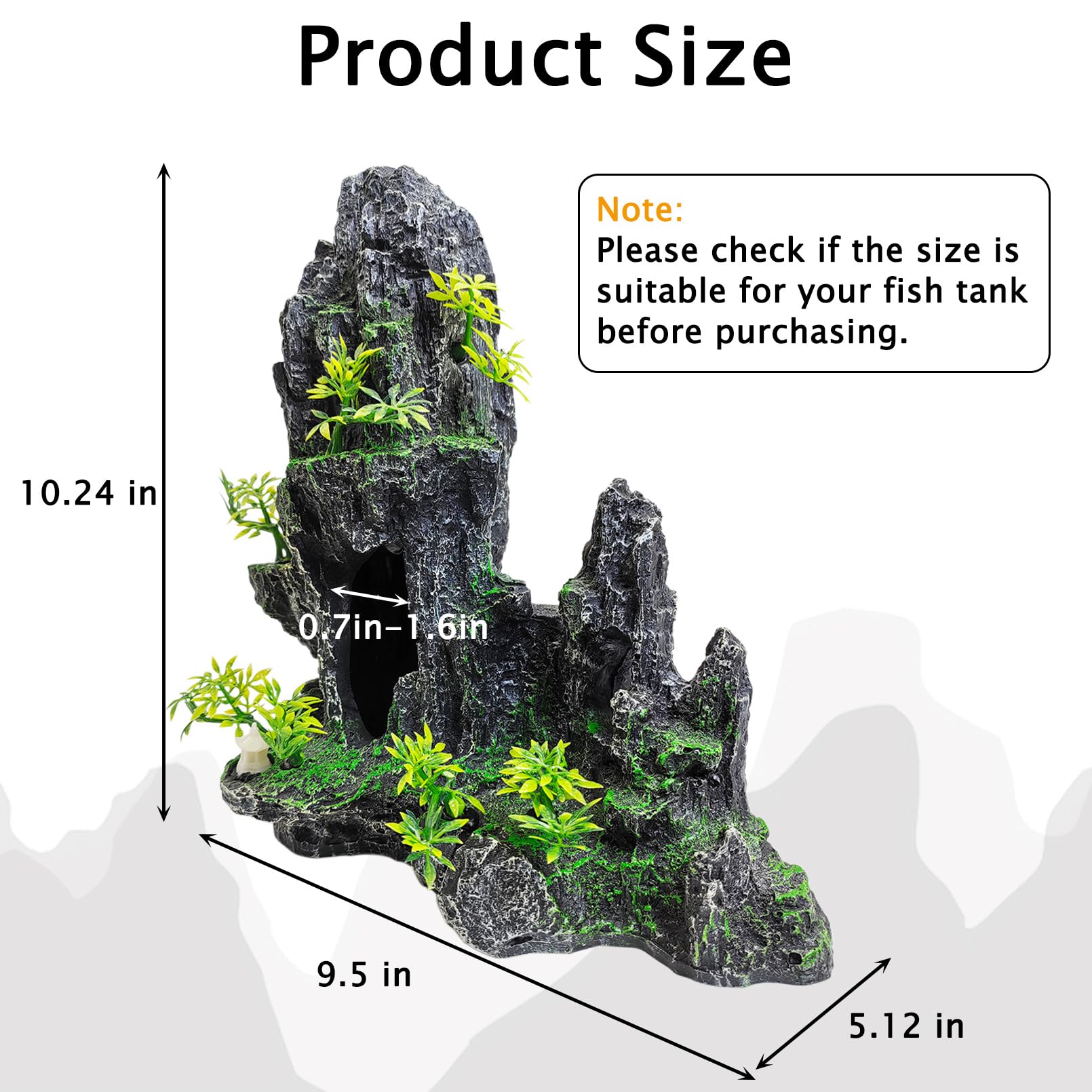 kathson Aquarium Mountain View Stone Resin Fish Tank Decoration Betta Hideout Caves Rockery Landscape Tree Aquarium Decorations