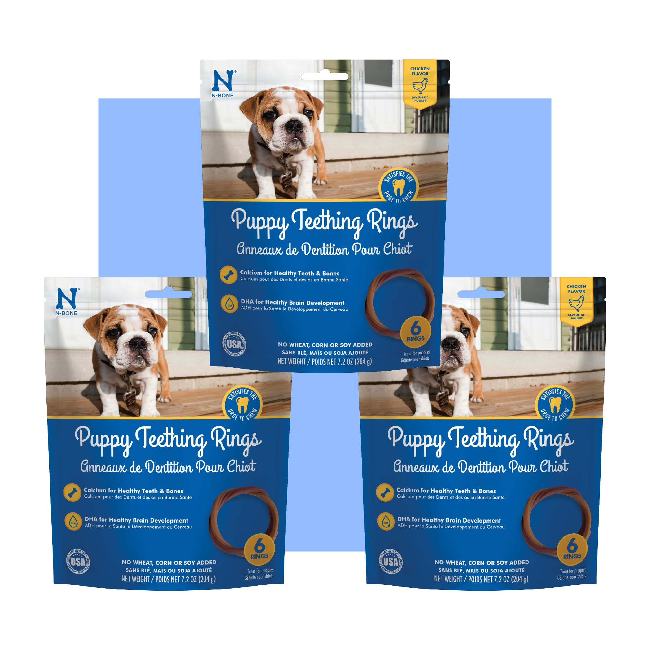 N-Bone Puppy Teething Rings Chicken Flavor Dog Treat, 18 Rings Total, 21.6-oz - Natural Puppy Chew Toys Alternative for Teething