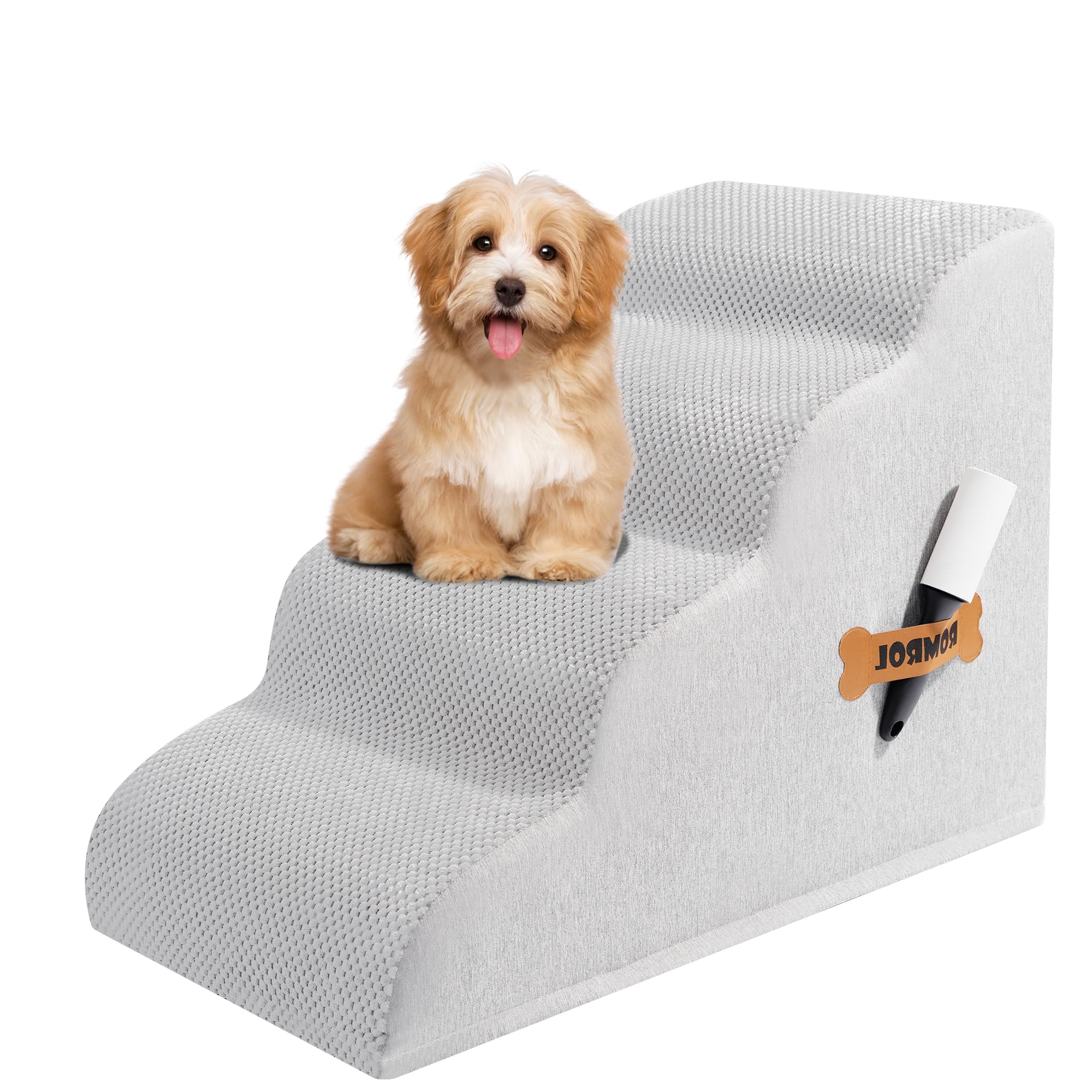 Romrol Dog Stairs Ramp For Beds Couches, Extra Wide Pet Steps With Durable Non-Slip Waterproof Fabric Cover, Dog Slope Stairs Fo