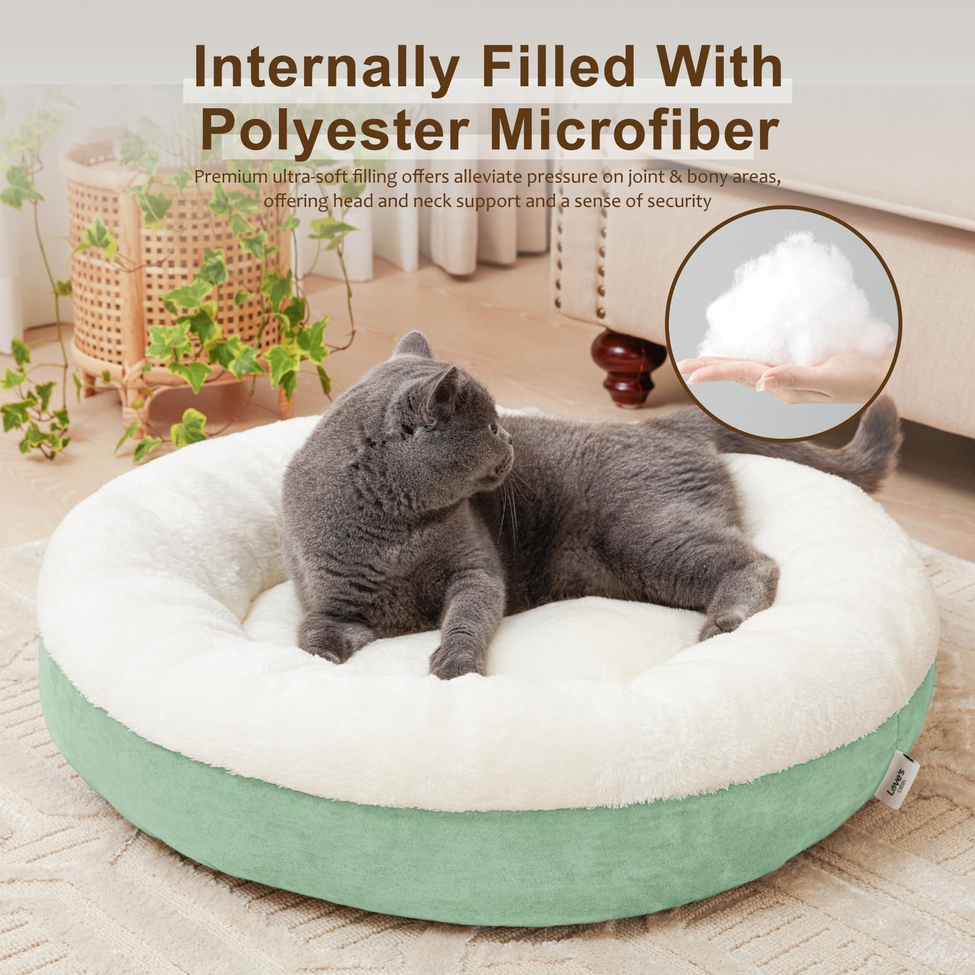 Love'S Cabin Round Donut Cat And Dog Cushion Bed, 20In Pet Bed For Cats Or Small Dogs, Anti-Slip & Water-Resistant Bottom, Super Soft Durable Fabric Pet Beds, Washable Luxury Cat & Dog Bed Blue