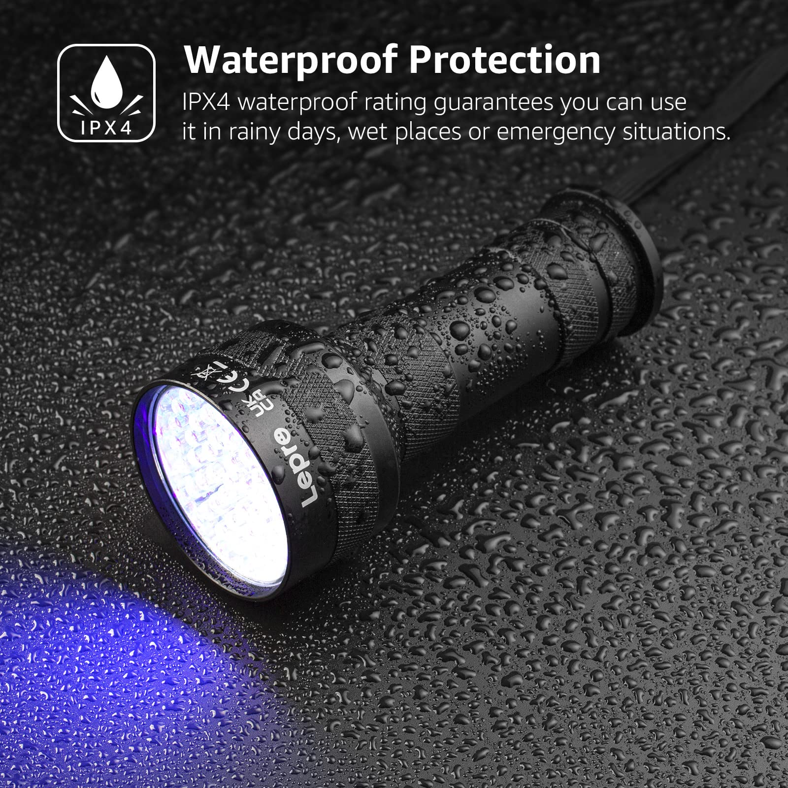 Lepro UV Flashlight Black Light, 51 LED UV Light Handheld Blacklight, 395nm Detector for Pet Urine, Stains, Bed Bug and Scorpion