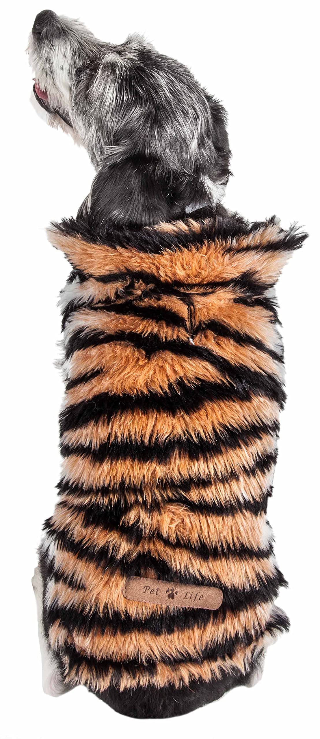Pet Life  Luxe Tigerbone Glamourous Tiger Pattern Mink Fur Winter Dog Coat - Pet Dog Jacket with Easy Hook-and-Loop Belly encl