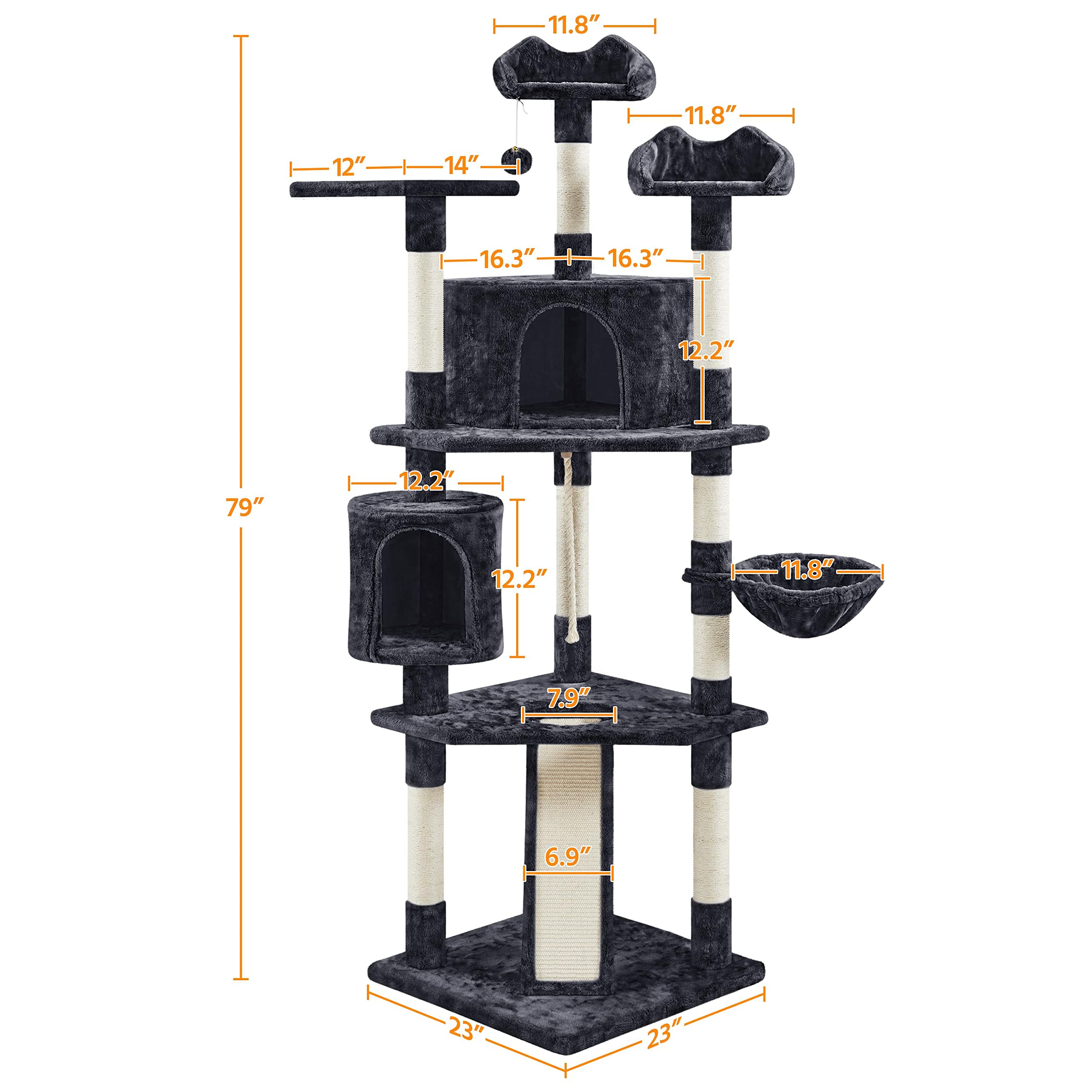 Yaheetech 79 In Cat Tree Tower, Multilevel Cat Trees Plush Covered Cat Tower With 2 Extra Large Condos, Comfy Basket, Sisal Scratching Posts