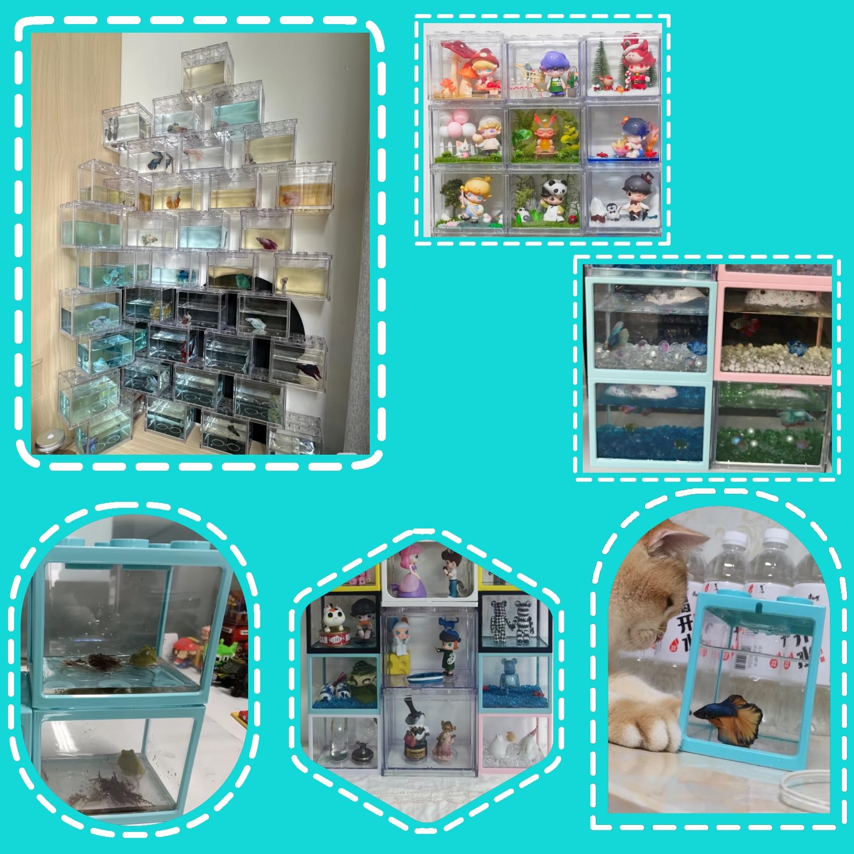 Small Betta Fish Tank, Stackable Mini Aquarium Tank Kit with Aquarium Gravel & Forest Micro Landscape, 0.6 Gallon Acrylic Cube F