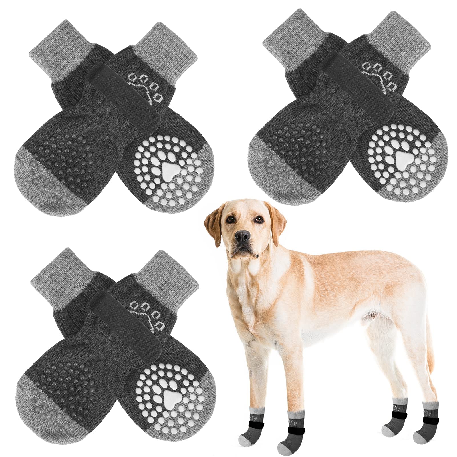 Scenereal Double Side Anti-Slip Dog Socks, Non Slip Dogs Sock For Hardwood Floors, 3 Pairs Pet Paw Protectors Indoor, Prevent Floor Scratching, Stop Licking Paws