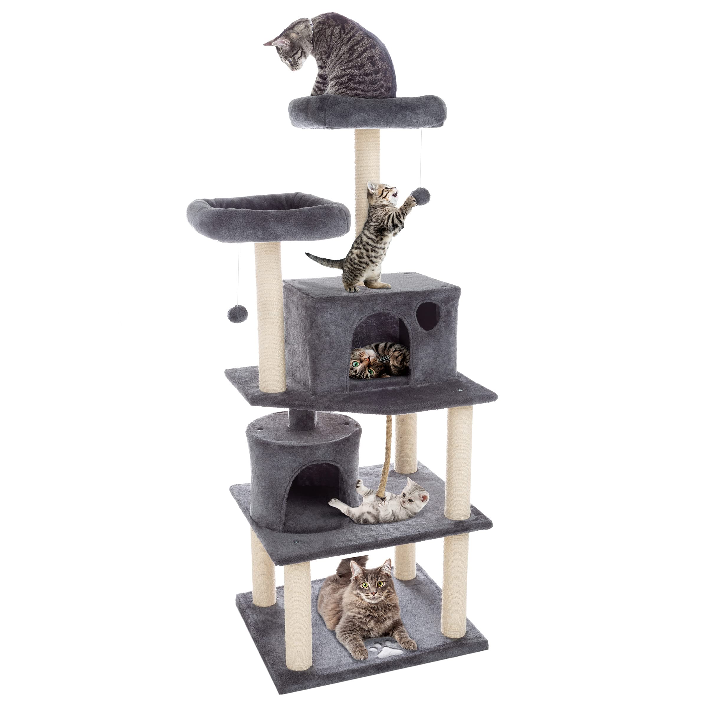 5-Tier Ultimate Cat Tree - 8 Cat Scratching Posts, 2 Padded Perches, 2 Kitty Huts, and 3 Hanging Toys for Multiple Cats by PETMA