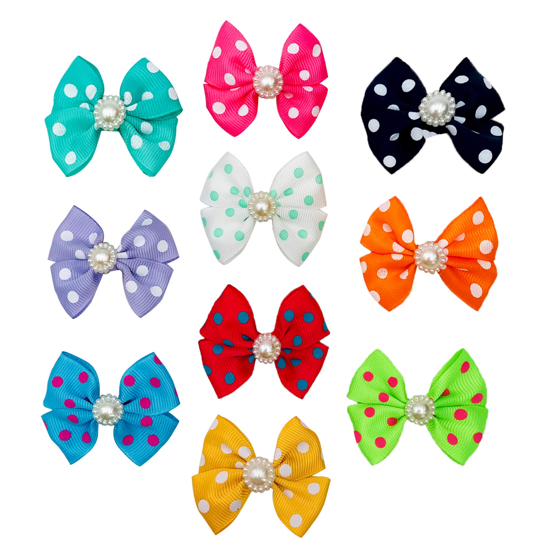 Pet Show 10Pcs 2' Dot Small Dogs Hair Bows With French Clips Yorkie Bowknot Barrette Clips For Medium Dogs Pet Topknot Cat Grooming Hair Accessories
