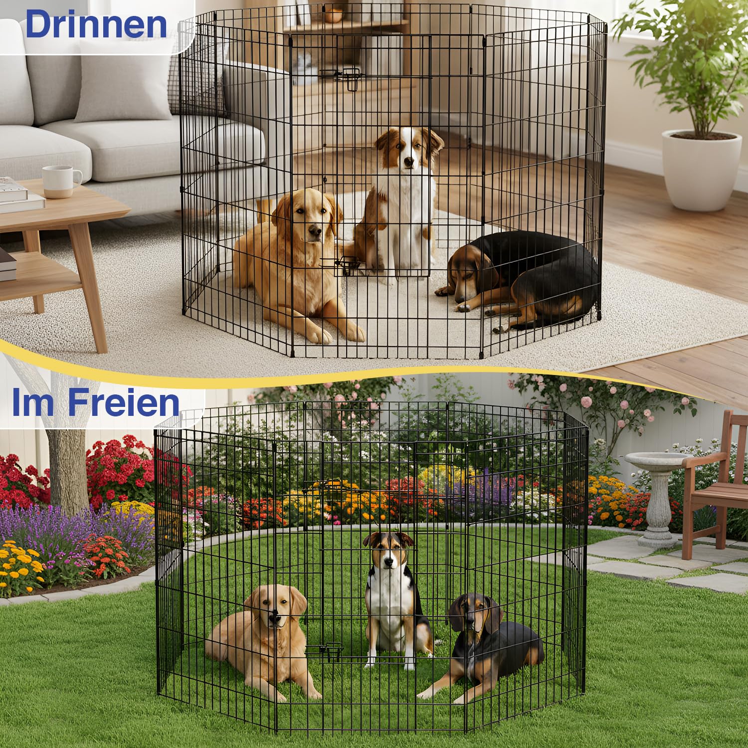 FDW 42 Inch Dog Pen 8 Panel Dog Playpen Indoor Outdoor Metal Puppy Pet Fence Portable Folding Animal Exercise Fence,Black