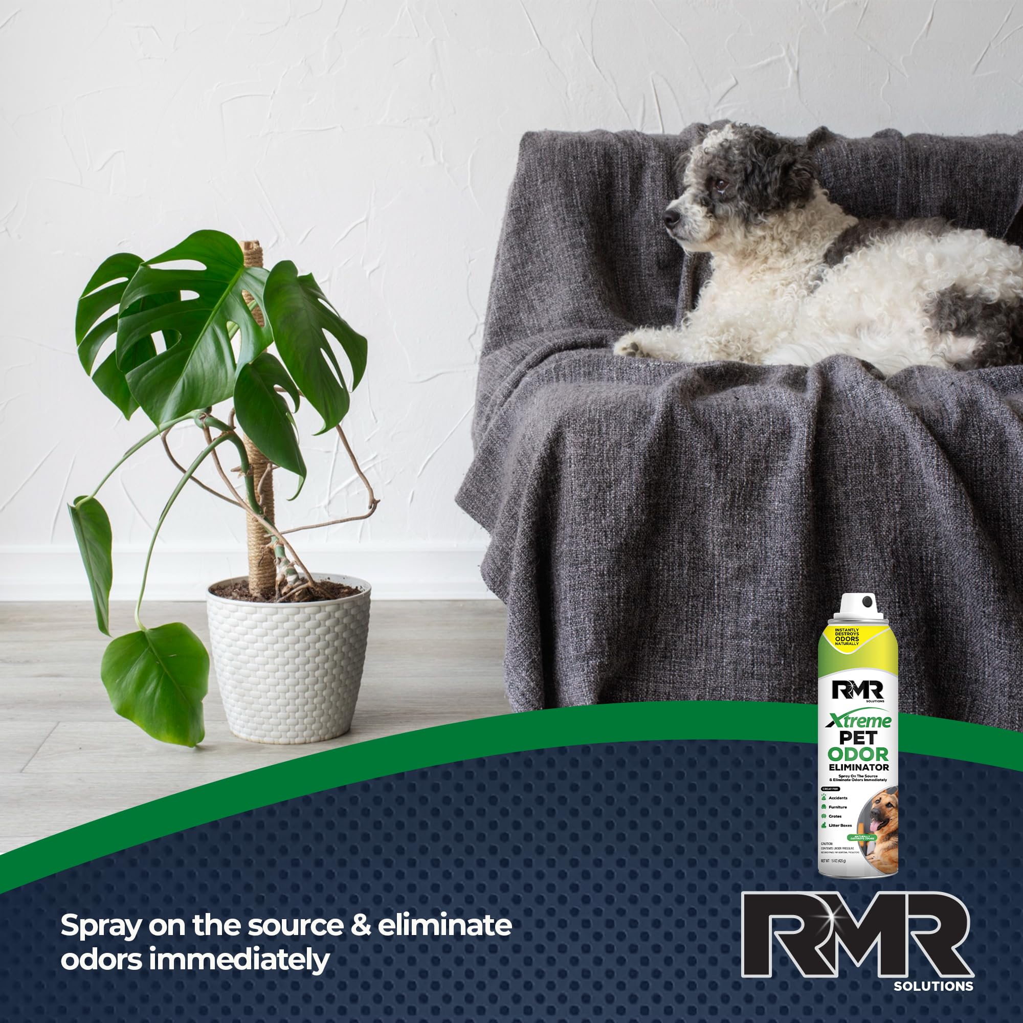 RMR Xtreme Pet Odor Eliminator Spray - Neutralize Strong Urine, Litter, Furniture, Crate, and Animal Smells, 15 Ounces, Unscente