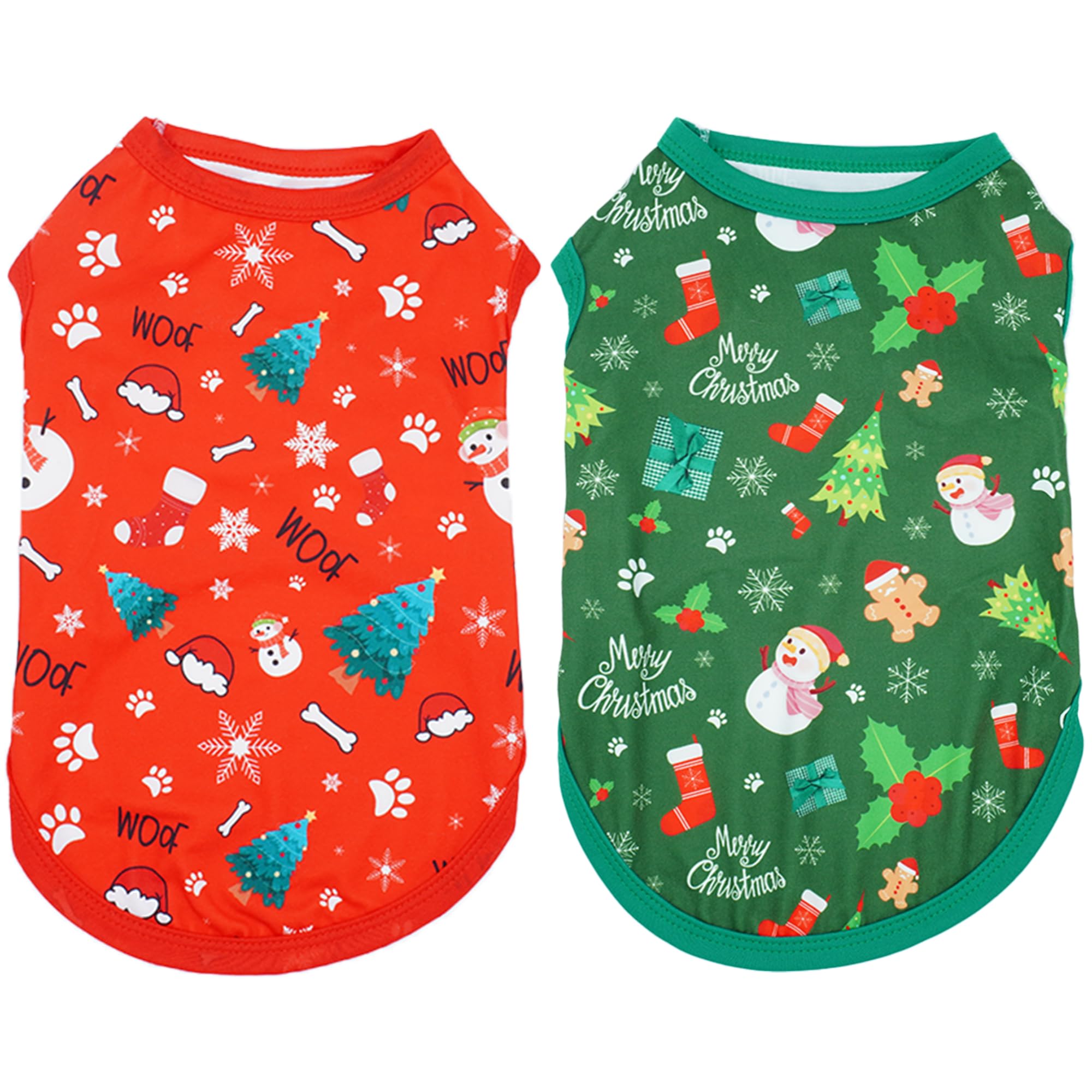 Jpgdn 2Pcs/Pack Christmas Dog Shirts Sleeveless Vest For Large Dog Red Green Vest Light Soft Breathable Outfit Paw Print Snowman