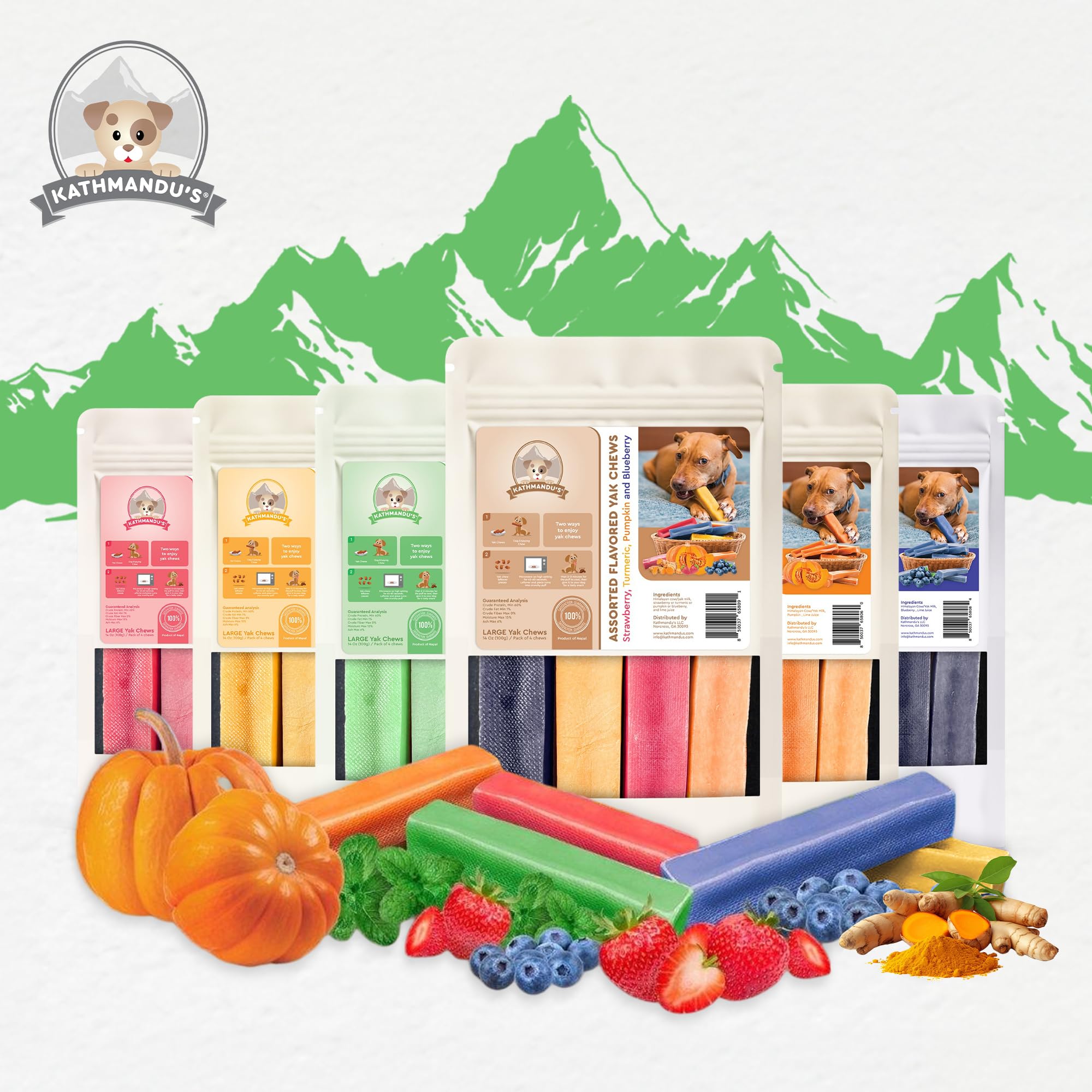 KATHMANDUS 100% Natural Mint Flavor Yak Chews - Keep Dogs Busy & Happy with Our Lactose & Rawhide Free Himalayan Dog Chews - Lo