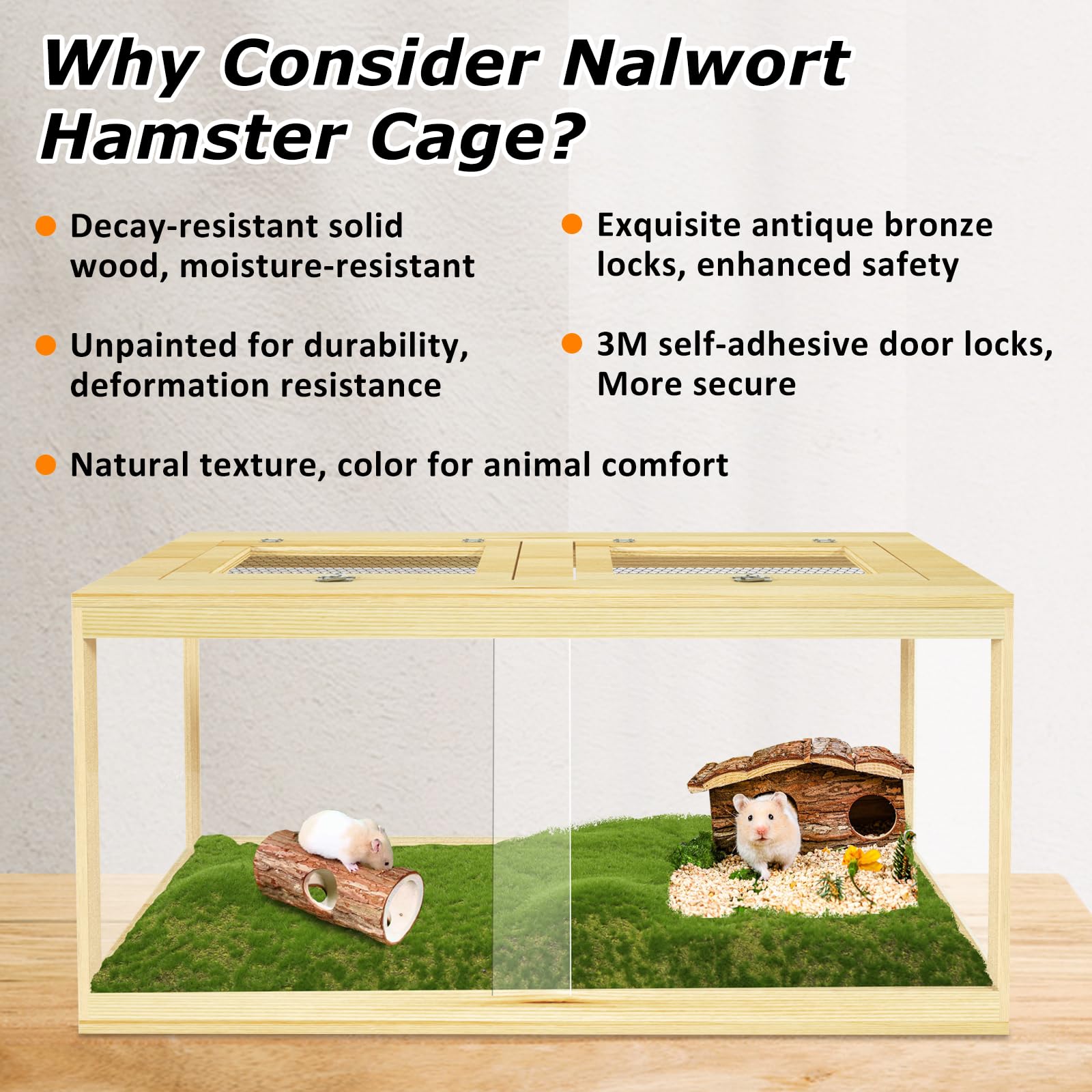 32'' Hamster Habitat Enclosure, Lockable Sliding Door Gerbil Cage, Dwarf Hamster Cage With Metal Mesh Roof, Chewproof Syrian Ham