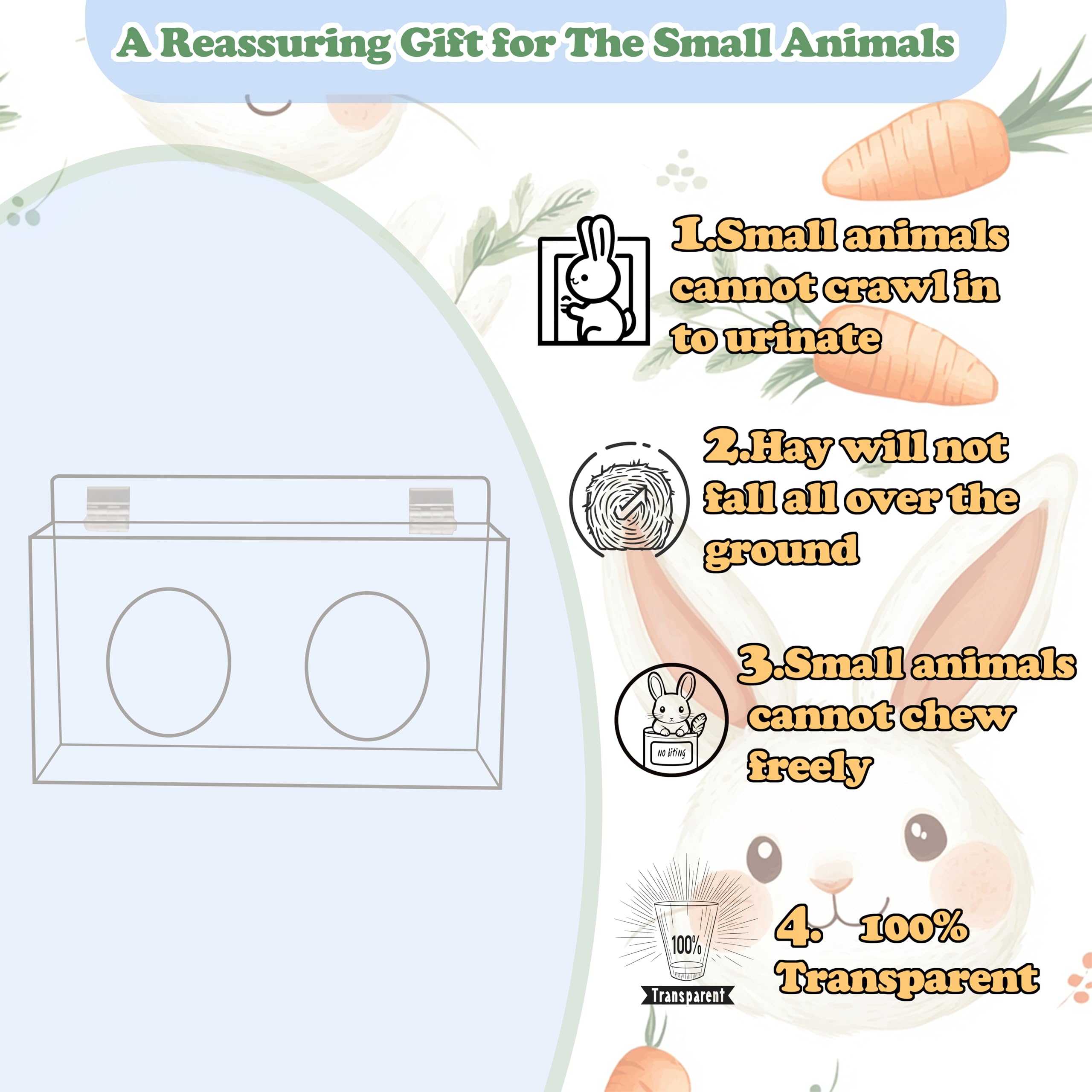Xymoso Acrylic Rabbit Hay Feeder with Lid,Guinea Pig Hay Rack Holder Chinchilla Cage Accessories for Rabbits Guinea Pigs Bunny