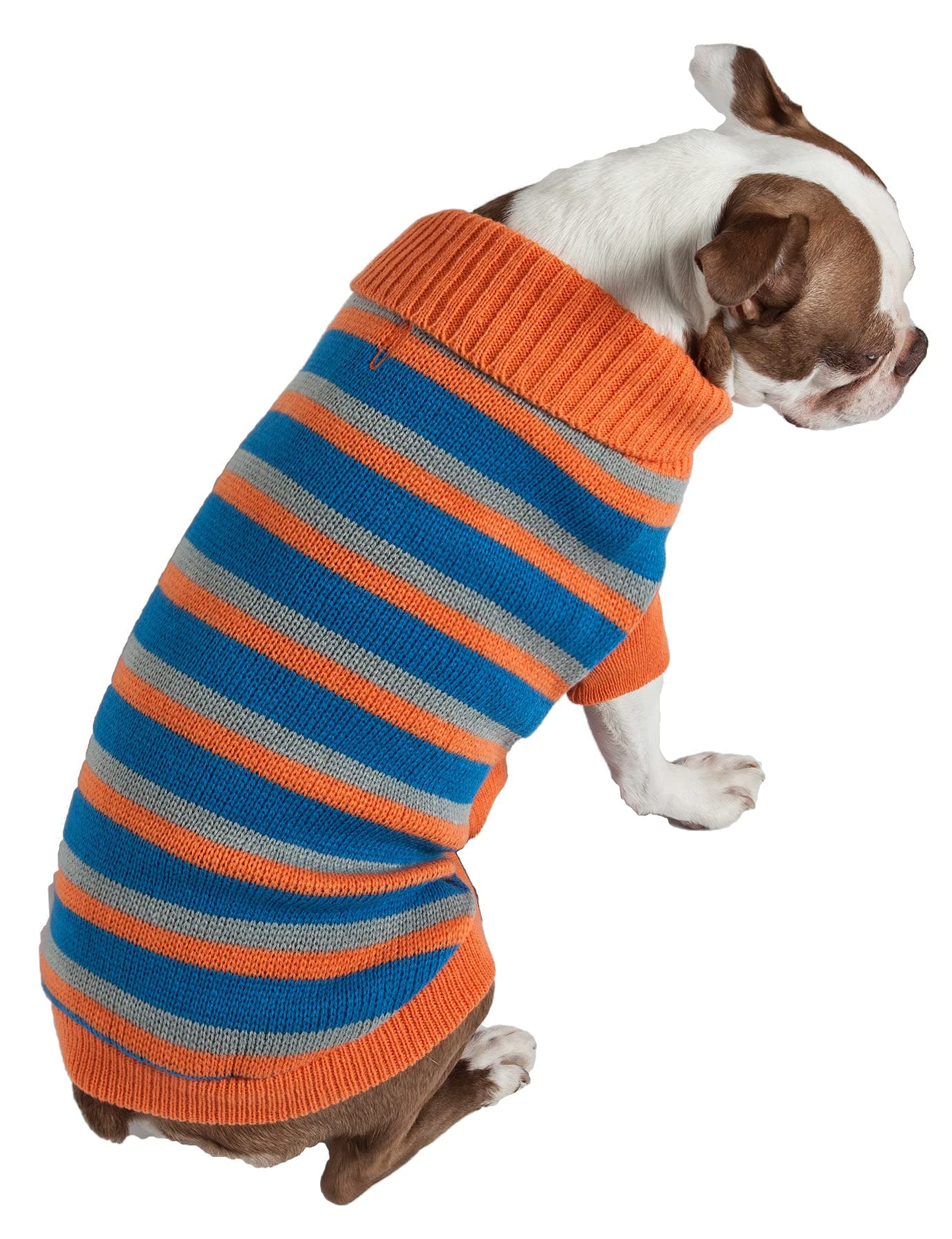 Pet Life ® Striped Pet Sweater - Designer Heavy Cable Knitted Dog Sweater with Turtle Neck - Winter Dog Clothes Designed to Keep Warm