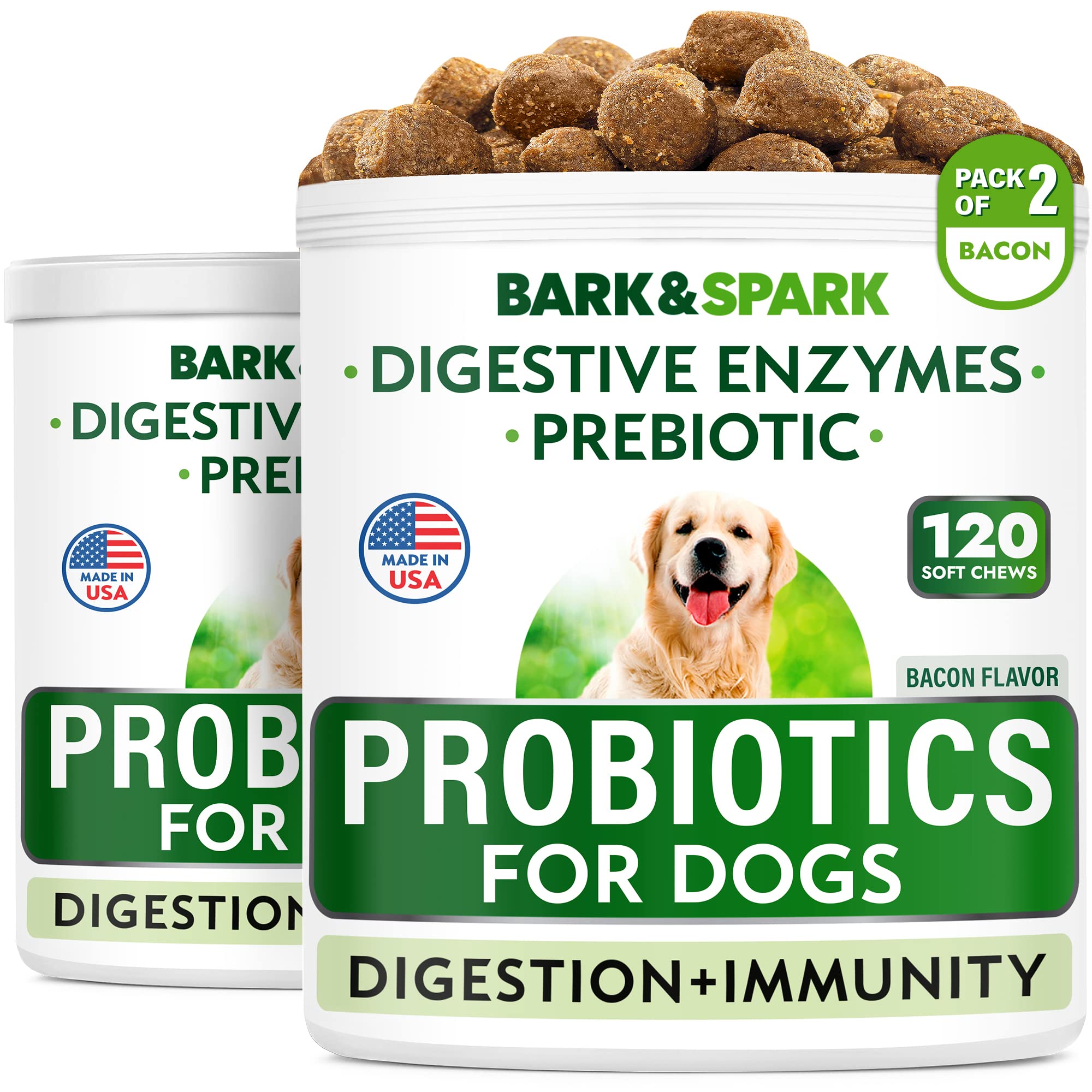 Dog Probiotics & Digestive Enzymes - Allergies & Itchy Skin + Gut Health - Pet Diarrhea Gas Treatment, Upset Stomach Relief Pill
