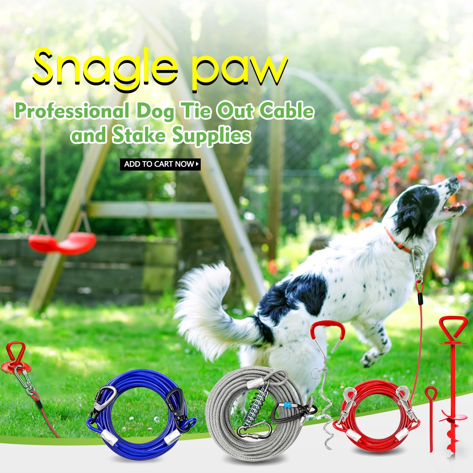 Tie Out Cable For Dogs, 15Ft Dog Leads For Yard Chew Proof, Heavy Duty Dog Tie Out Cable With Superior Carabiner Clip For Large Dogs Up To 250Lbs, Durable Dog Runner For Yard Or Camping