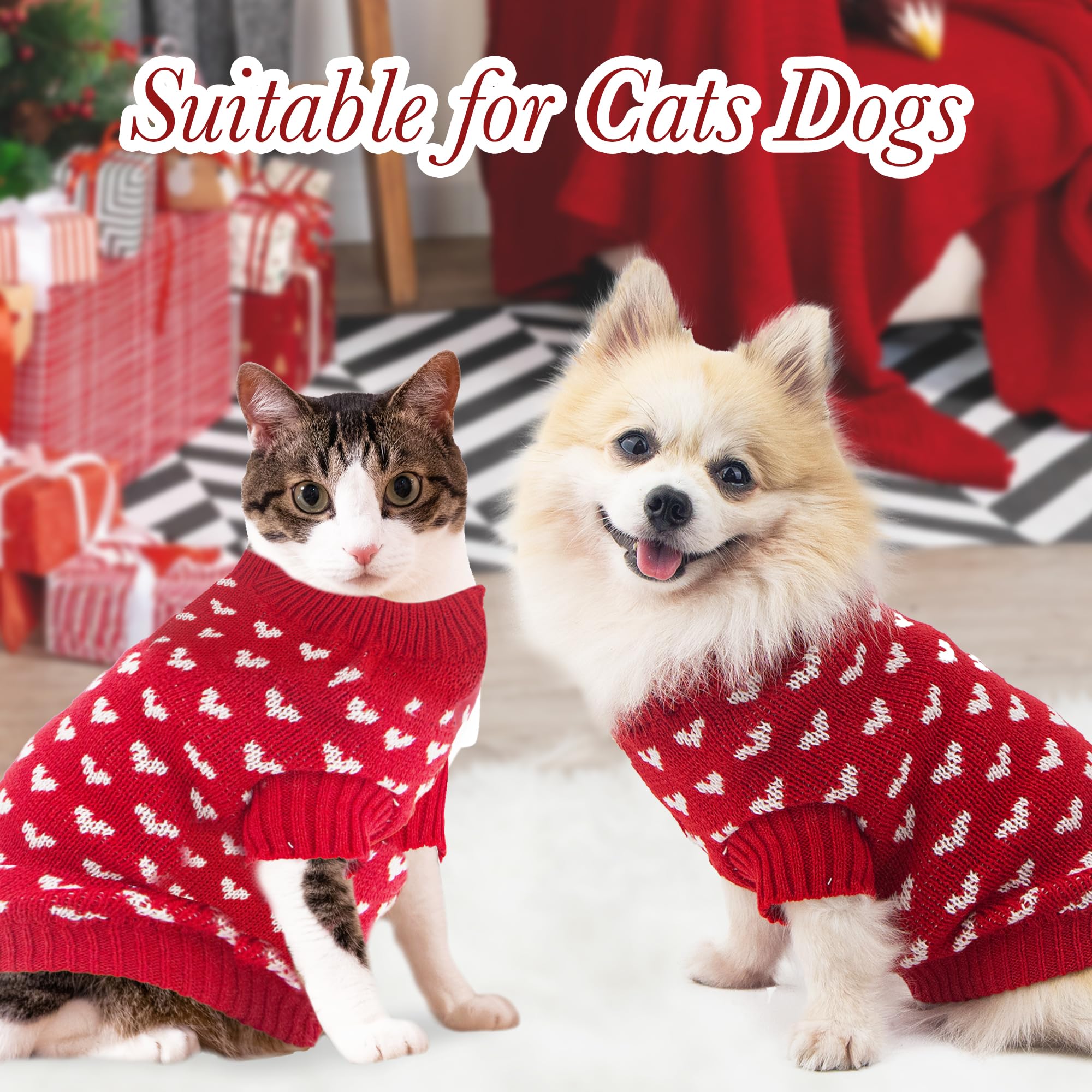 Dog Sweater Heart Puppy Sweater Warm Soft Pet Cloth Dog Outfits For Small Dogs And Cats (Red, M)