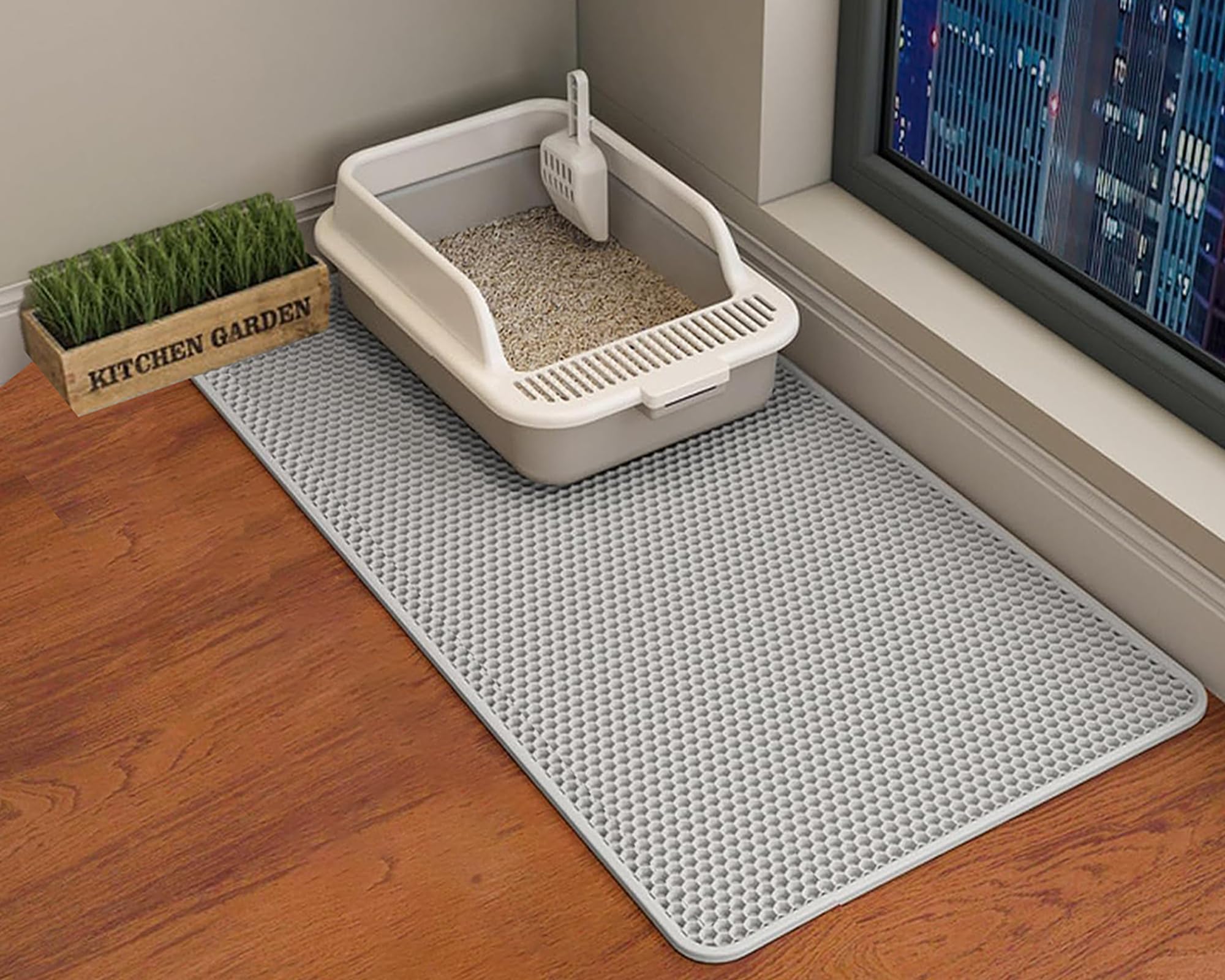Hcy&Wld Cat Litter Mat, 45X26 Inch Extra Large&Long Double Layer Cat Litter Box Mat, Eva Non-Slip, Waterproof Urine Proof Litter