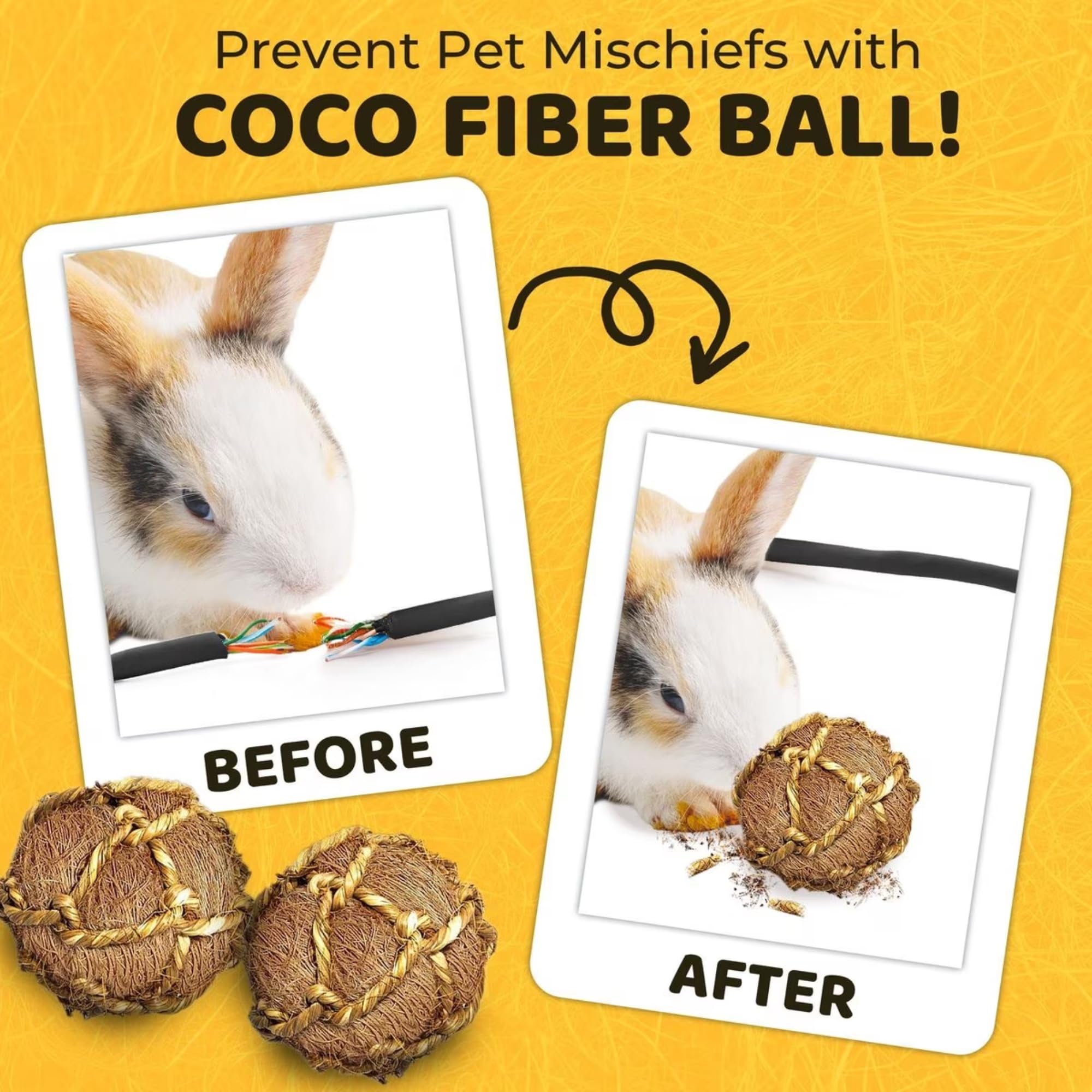 Sungrow Guinea Pig Coconut Fiber Balls, Improves Oral Wellness, Environment Friendly, Stress Reliever, Ideal For Chew Item For Rabbits, Chinchilla & Kitten (3 Pieces)