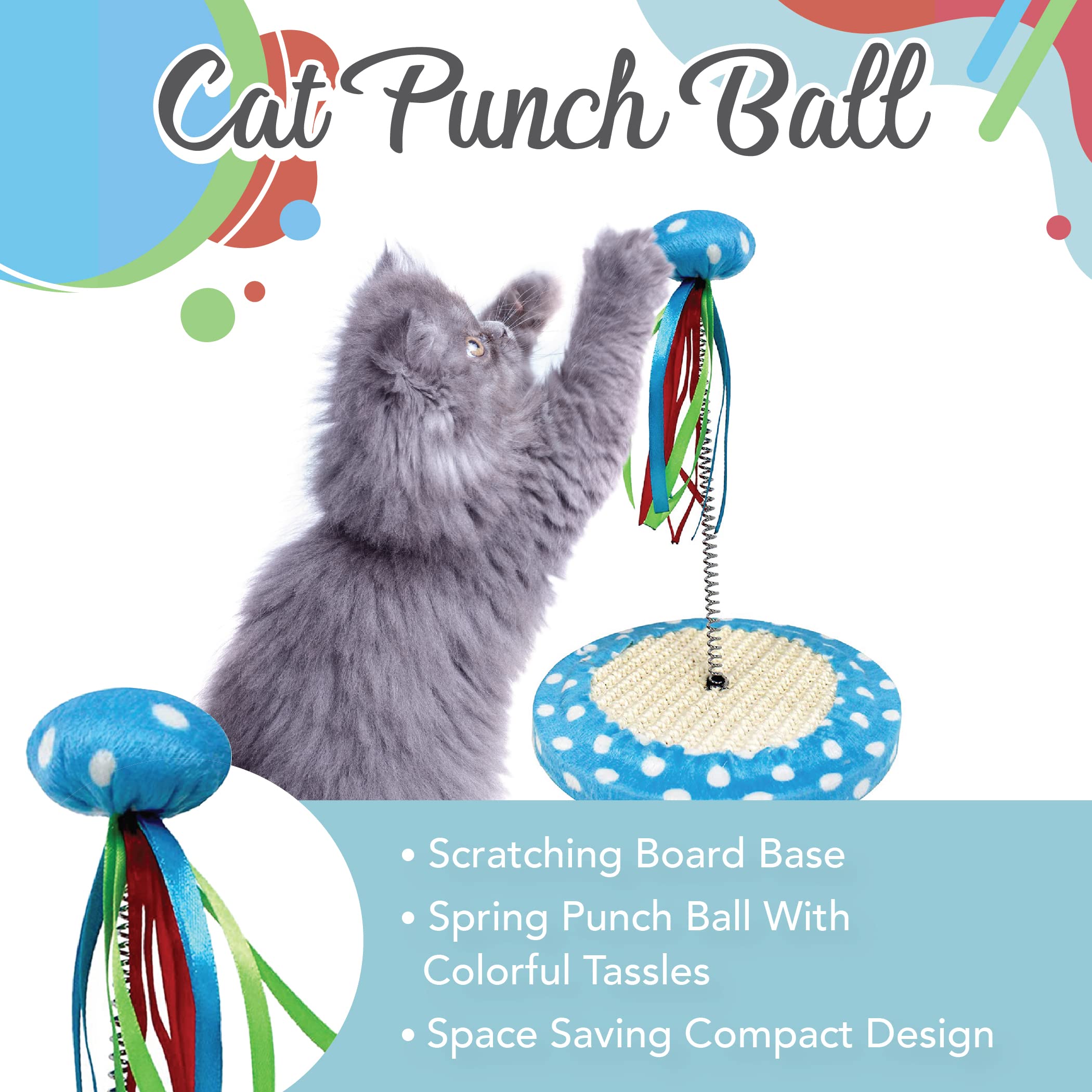 Pets First Cat Toy Punching Bag Ball Fun Activity With Scratching Board - Entertain Your Pet- Great Exercise