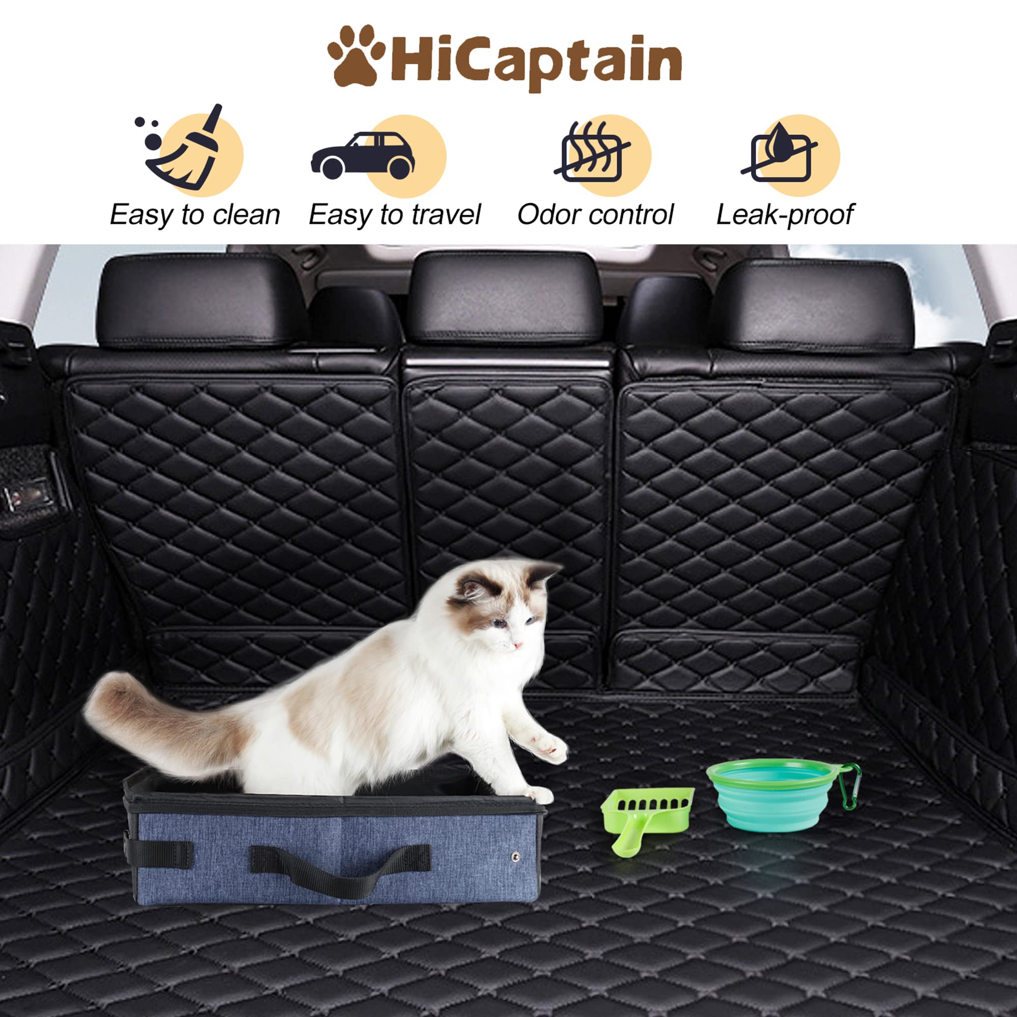 Hicaptain Portable Litter Box For Cats For Travel, Flodable Cat Travel Litter Box With Lid And Handle Standard Collapsible Litte
