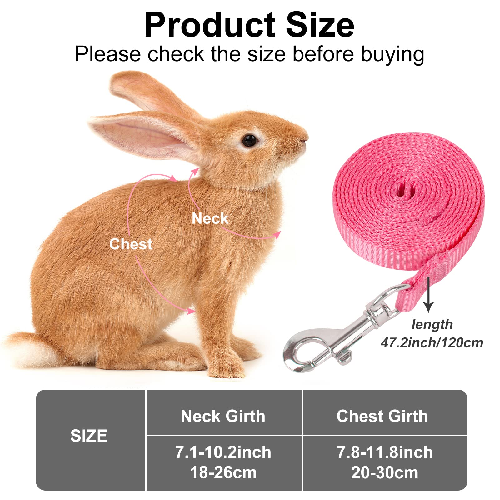 2 Pack Rabbit Harness Leash - Persuper Bunny Cat Leash Adjustable Soft Nylon Small Animal Harness Set For Walking Running Outdoor Use With Safe Bell For Puppy Dog, Pig, Kitten, Ferret, Mini Pet