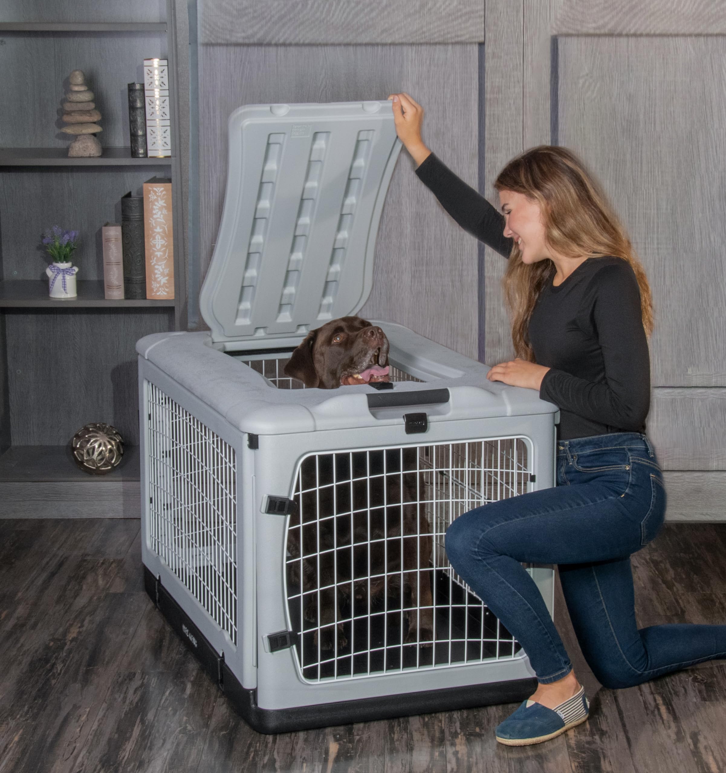 PET GEAR 4 Door Steel Crate for Dogs/Cats, 42 Inch, FOG, Model 5942TFO, Removable Tray